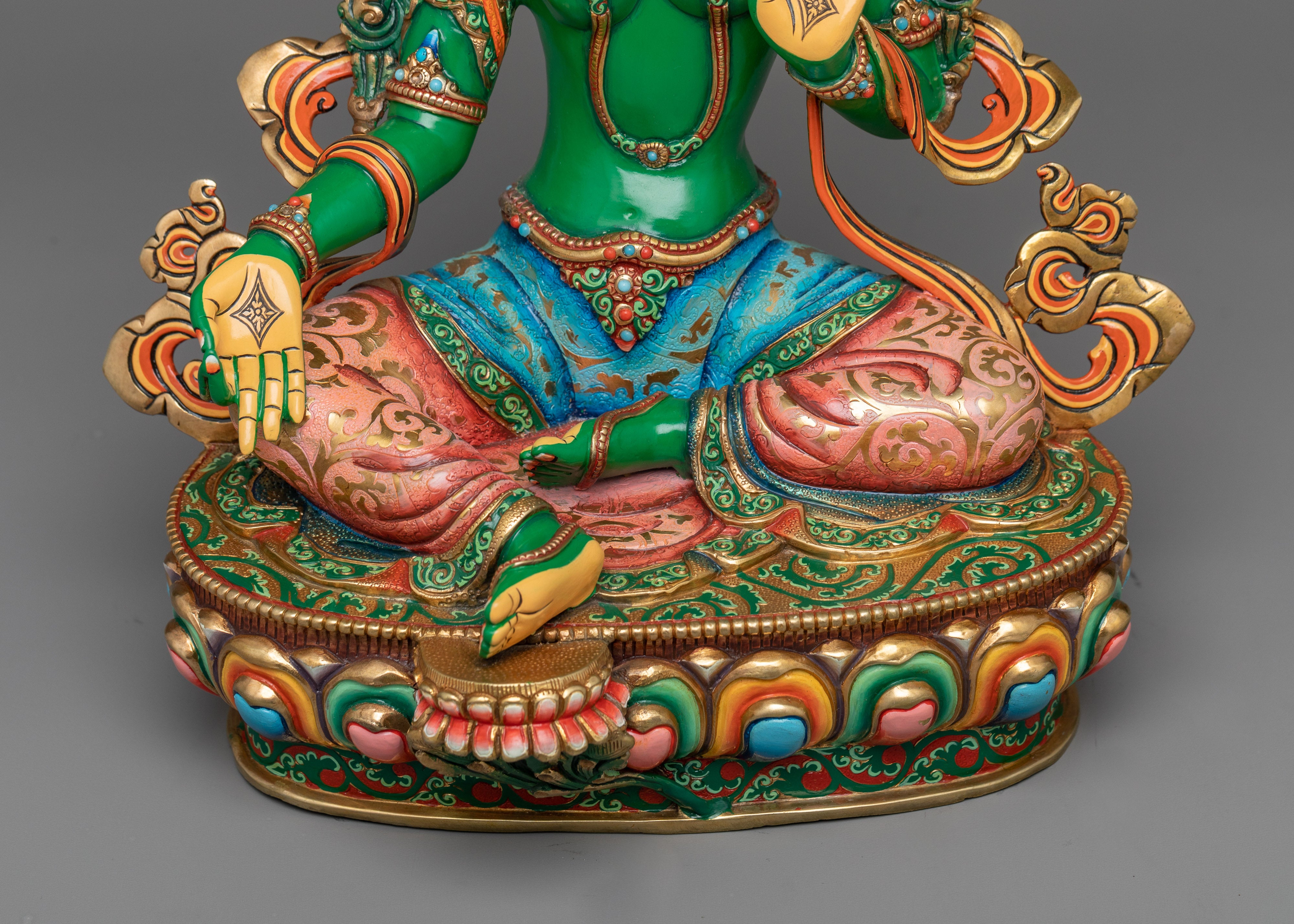 Bodhisattva Green Tara Statue | 24K Gold Gilded Symbol of Active Compassion