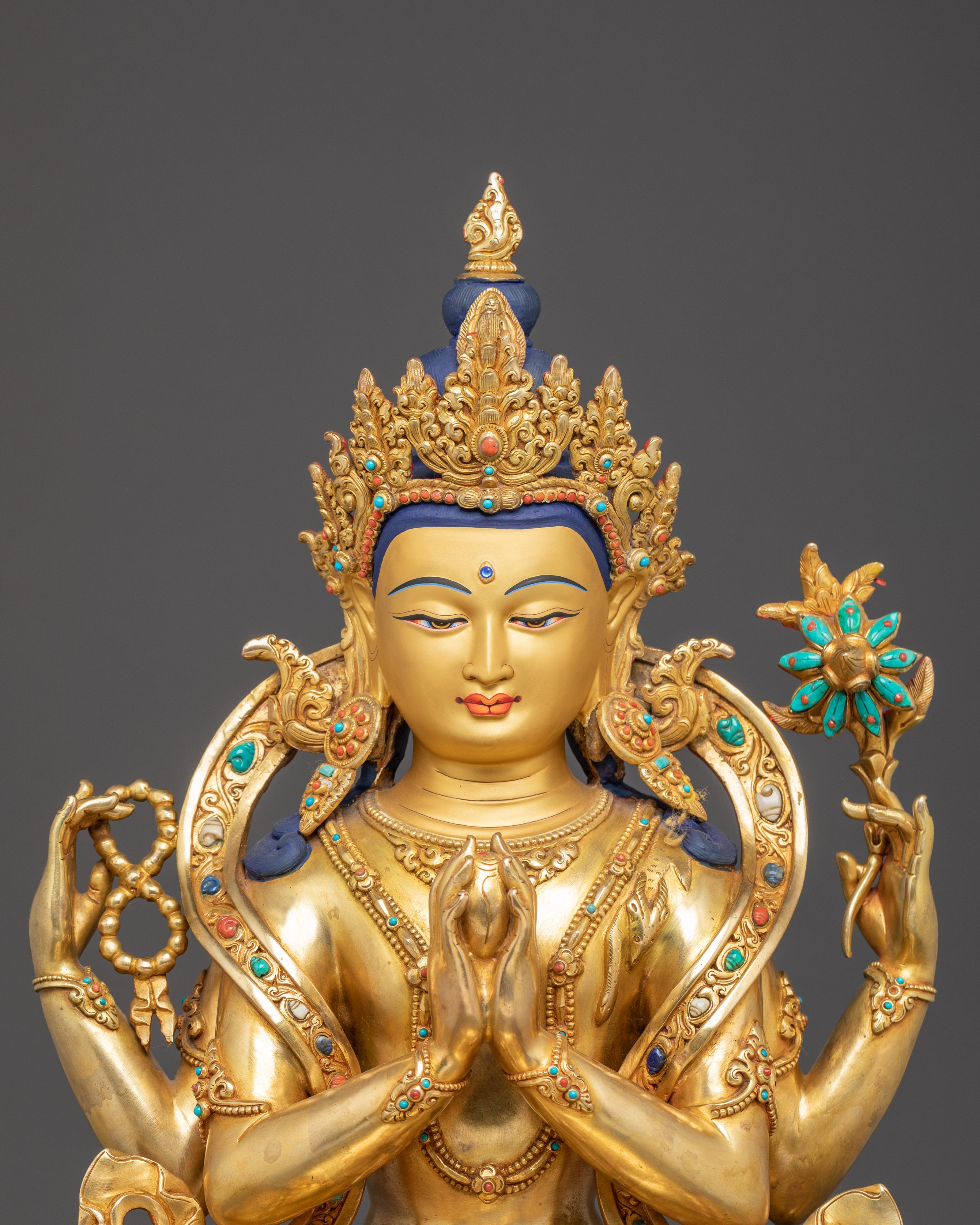 Handmade Copper Statue of Bodhisattva Chenrezig | Compassion Bodhisattva