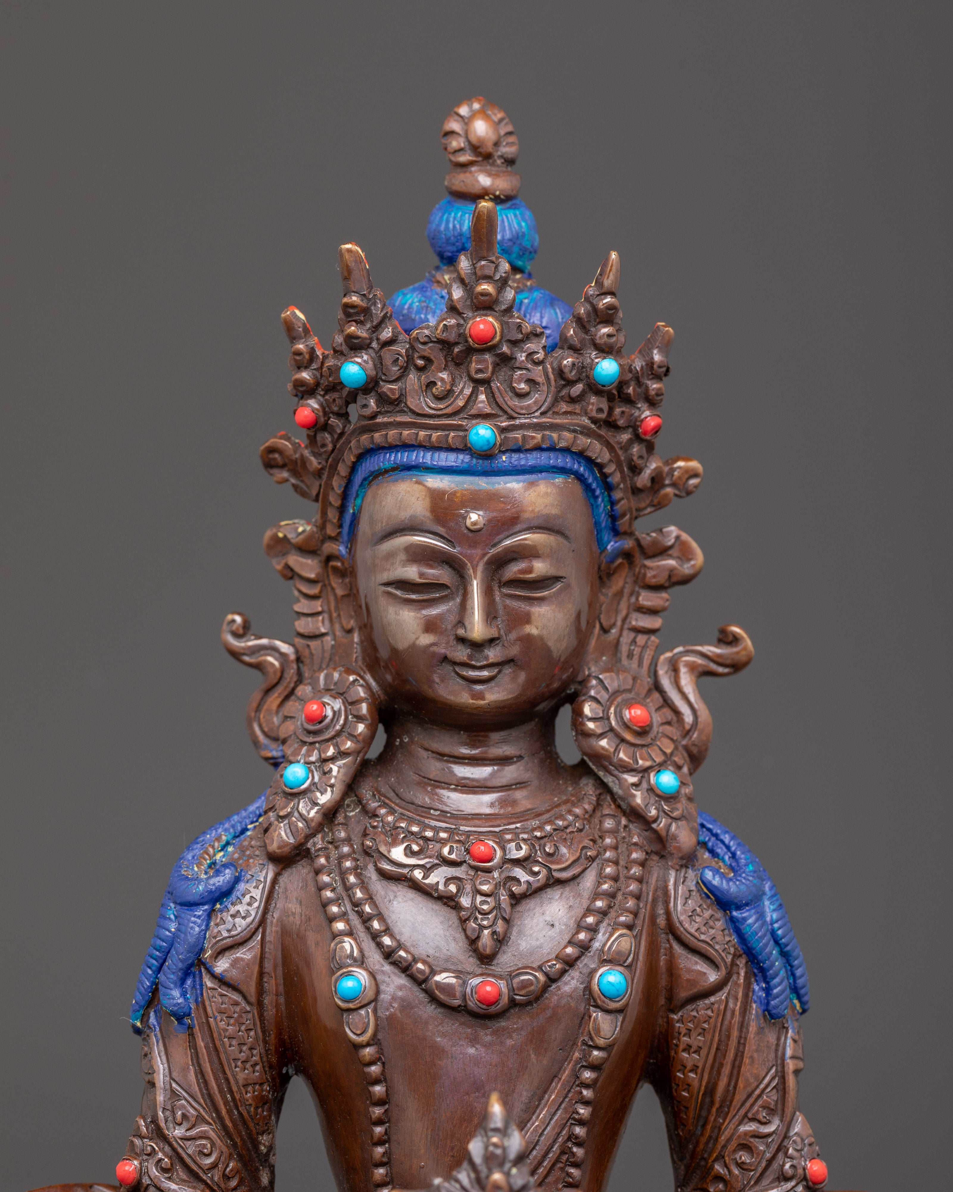Handcrafted Tibetan Sacred Amitayus Statue | Buddha of Infinite Life