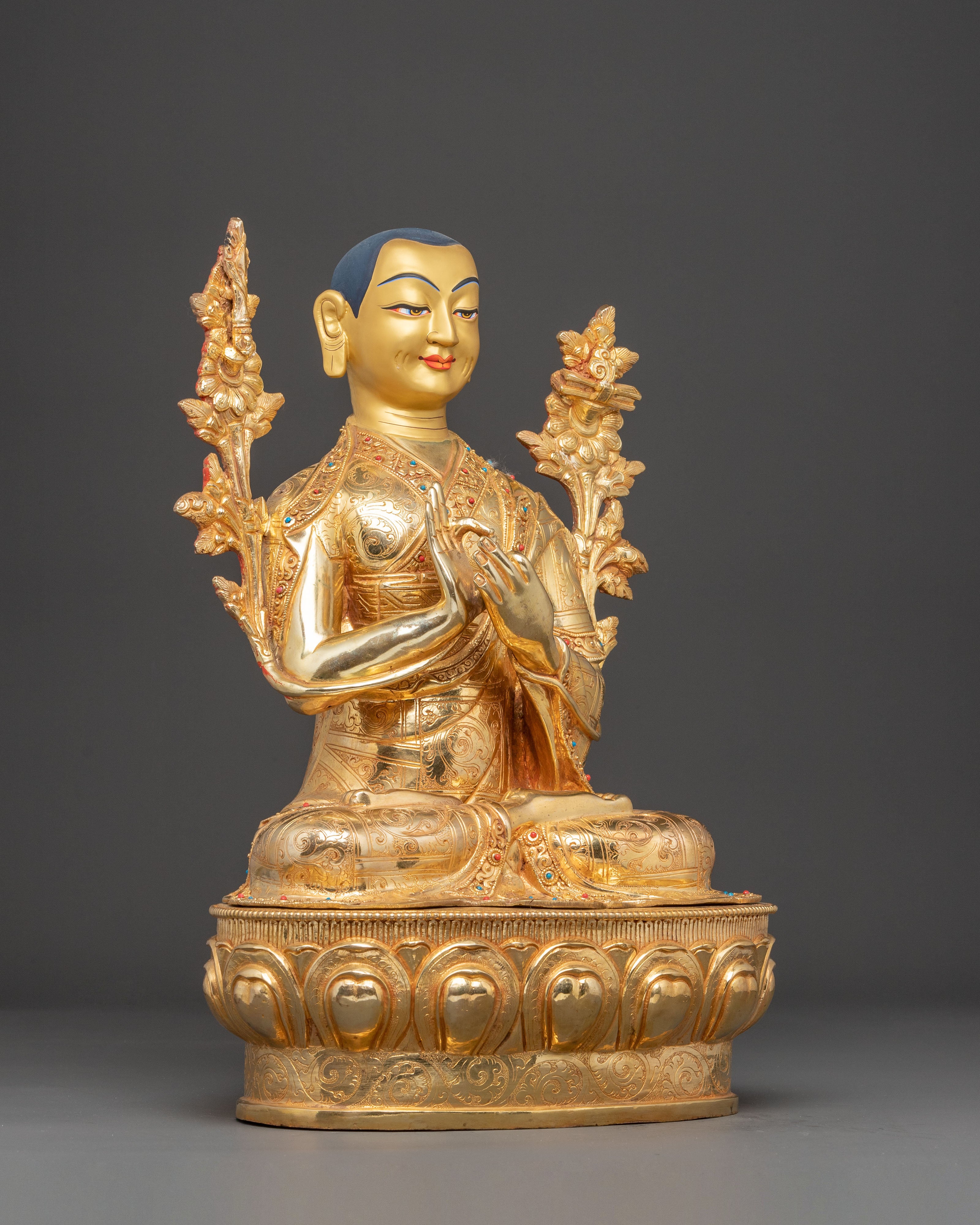 Handmade Tsongkhapa, Je Gyaltsab, and Je Khedrup Statues Set | Three Principal Masters