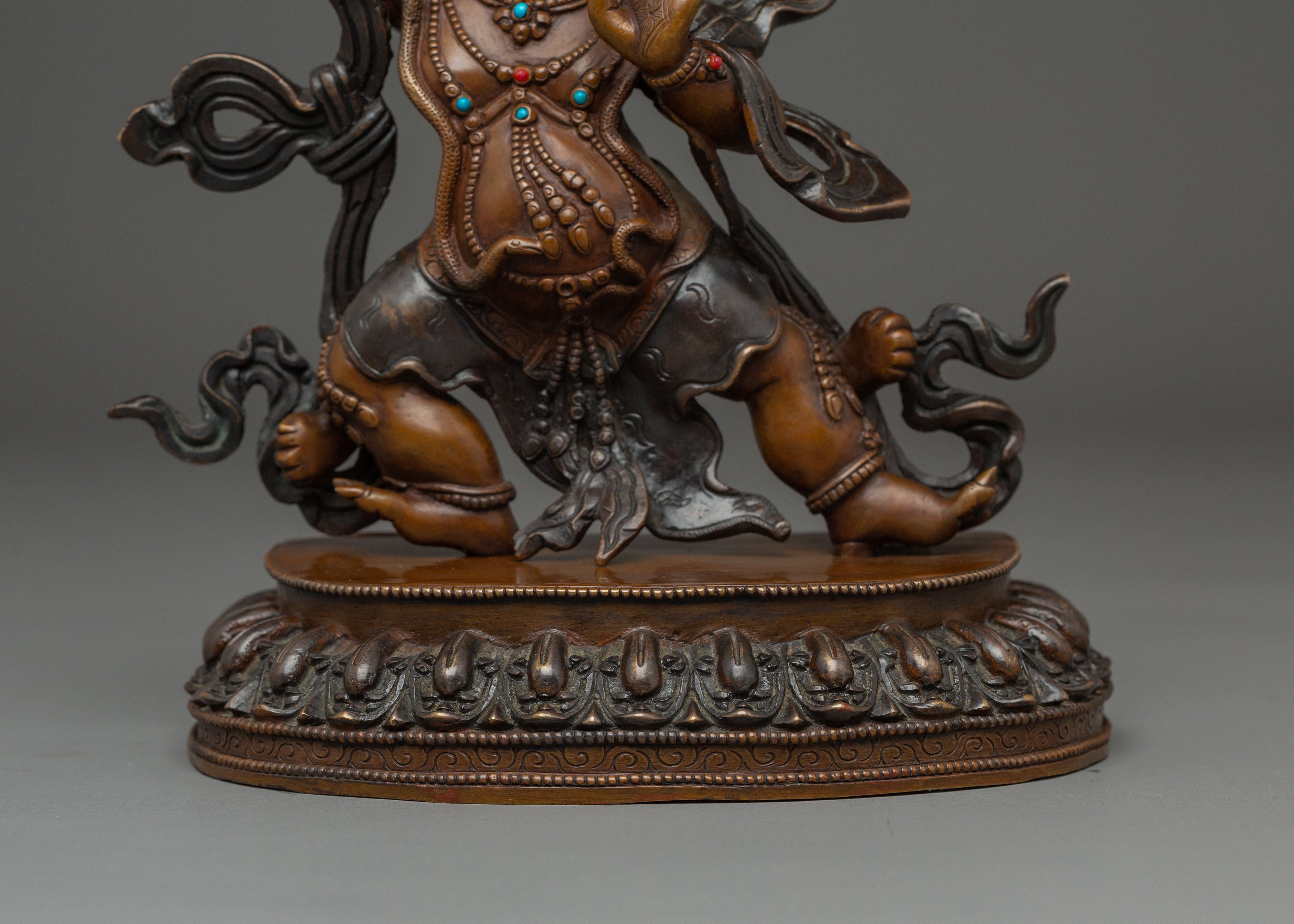 Vajrapani Copper Figurine: Protector Deity Statue | Meditation Altar Decor