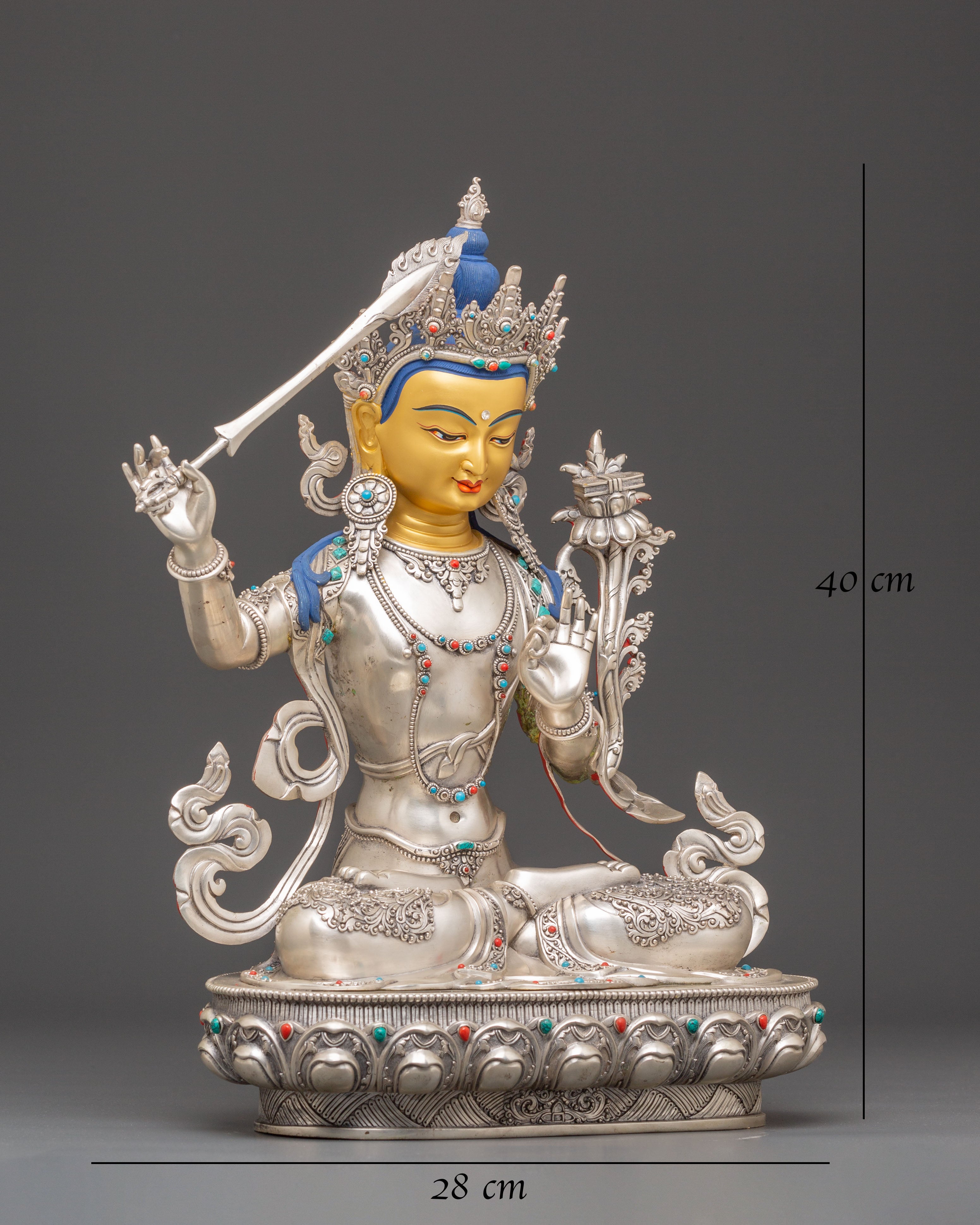 Silver Manjushri Statue | Bodhisattva of Supreme Wisdom