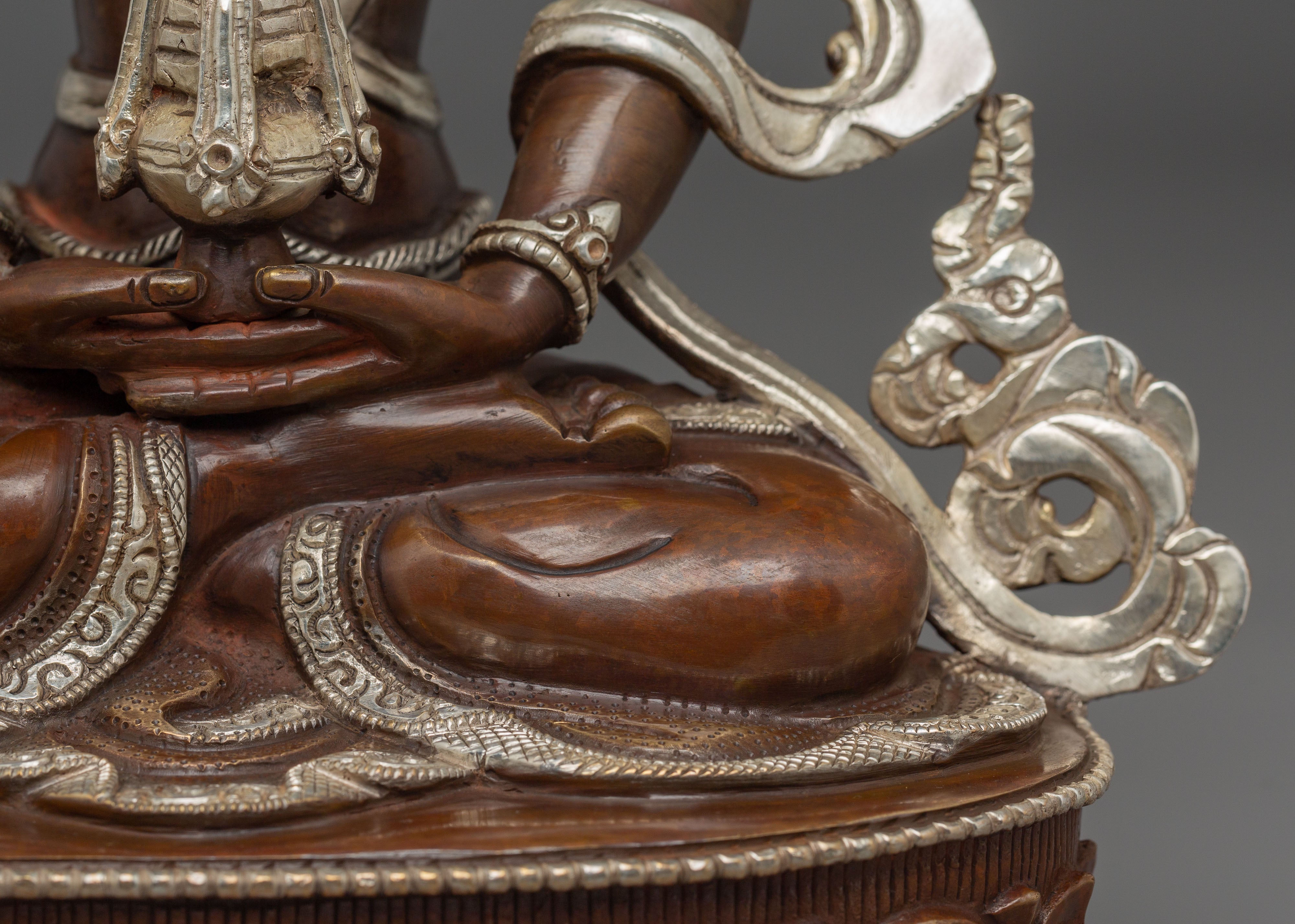 Silver-Plated Oxidized Statue of Healing Buddha Amitayus | Longevity Symbol