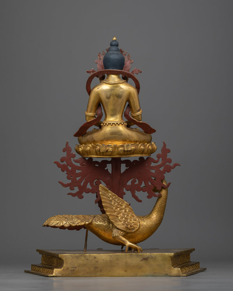 Amitabha Buddha Seated Upon a Peacock Statue | Icon of Boundless Light
