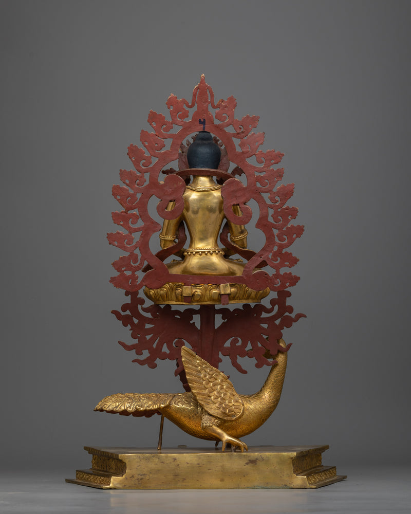 Amitabha Buddha Seated Upon a Peacock Statue | Icon of Boundless Light