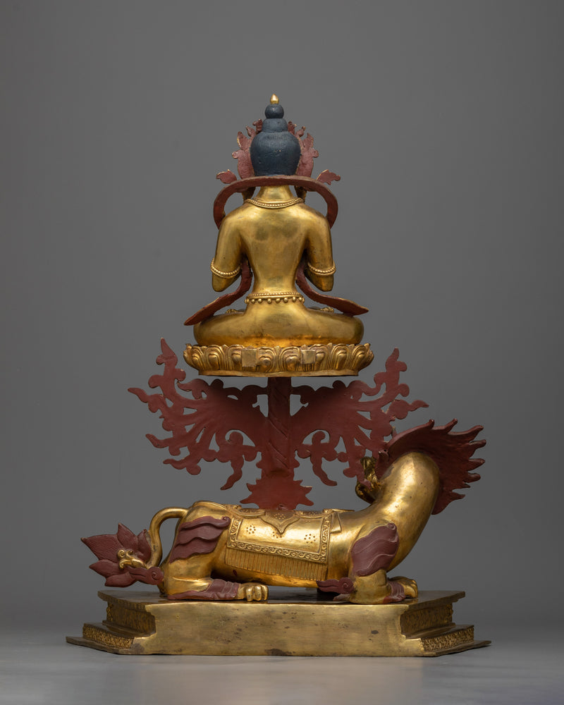 Vairocana Buddha Seated Upon a Snow Lion Statue | Beacon of Universal Illumination