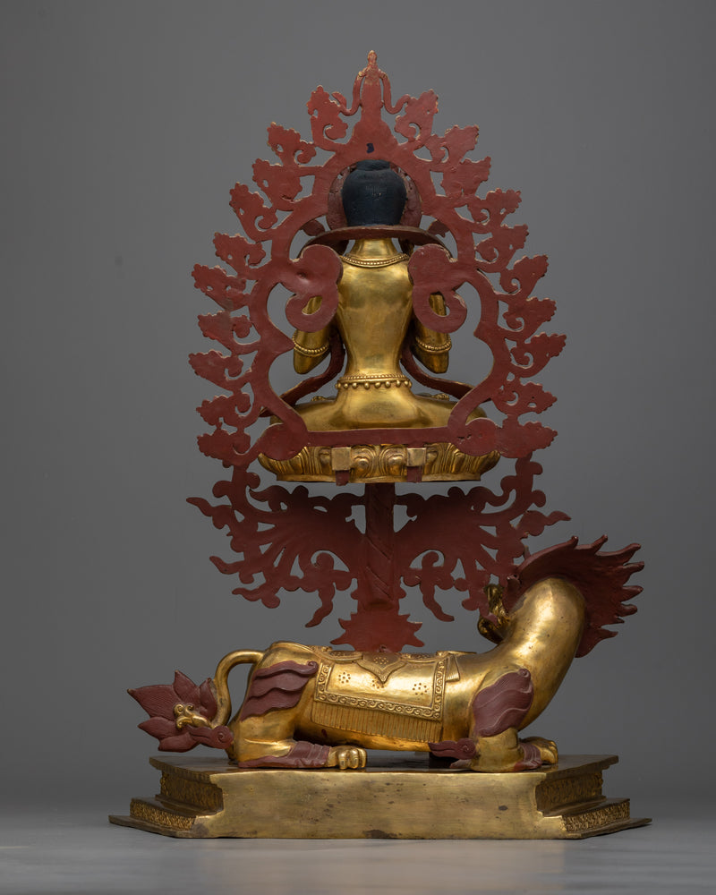 Vairocana Buddha Seated Upon a Snow Lion Statue | Beacon of Universal Illumination