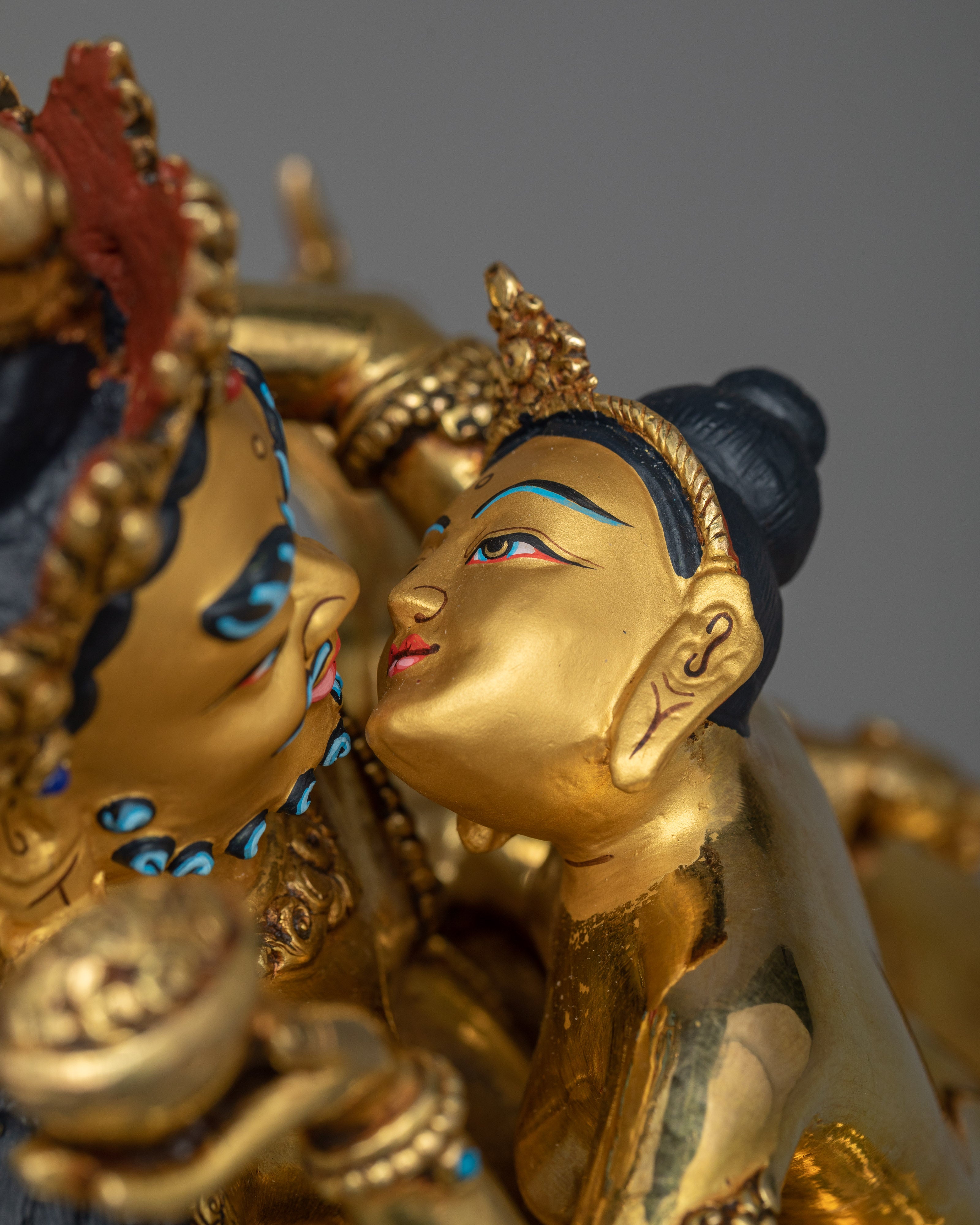 Green Dzambhala with Consort Sculpture | Symbol of Prosperity and Harmony