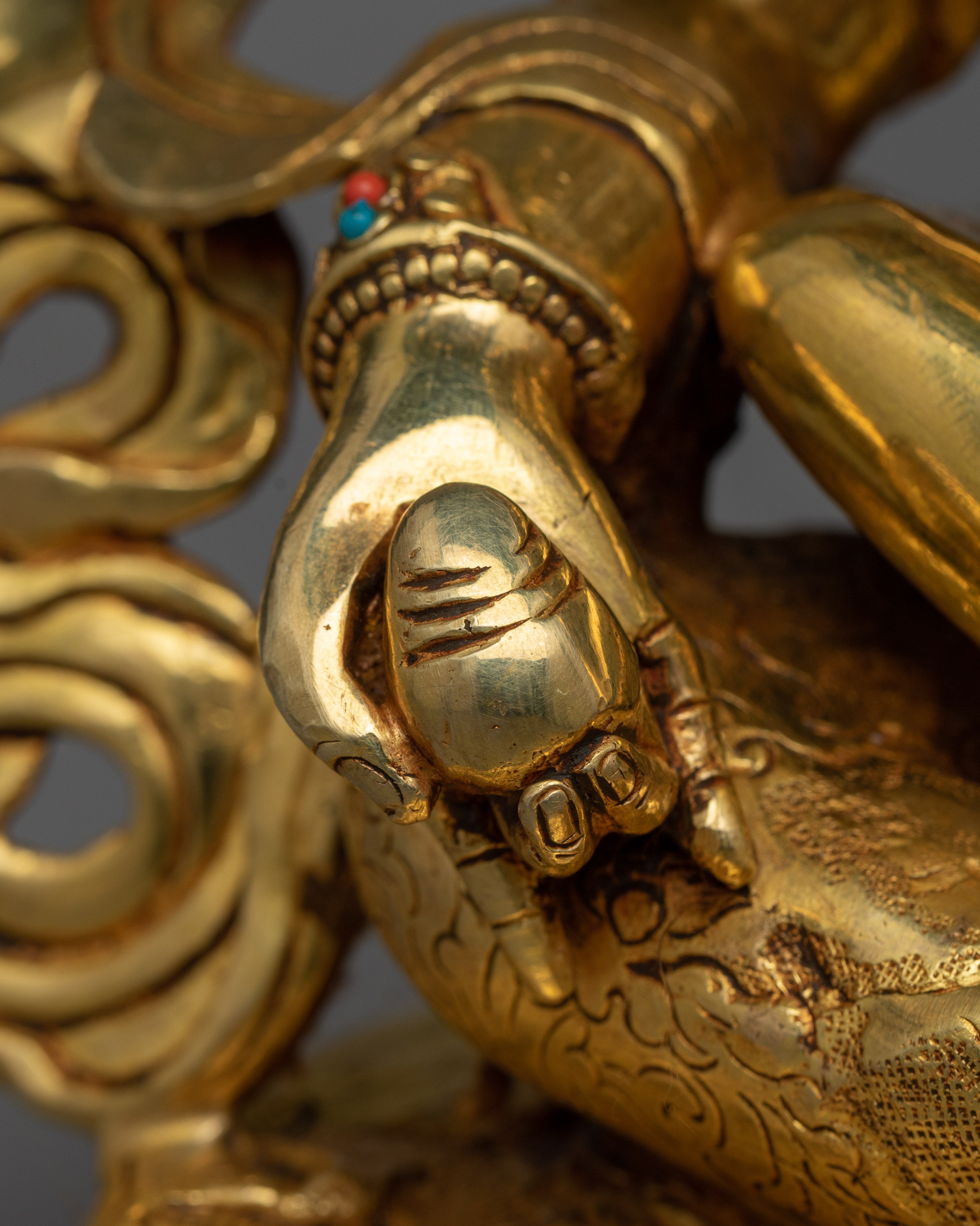 Green Dzambhala with Consort Sculpture | Symbol of Prosperity and Harmony