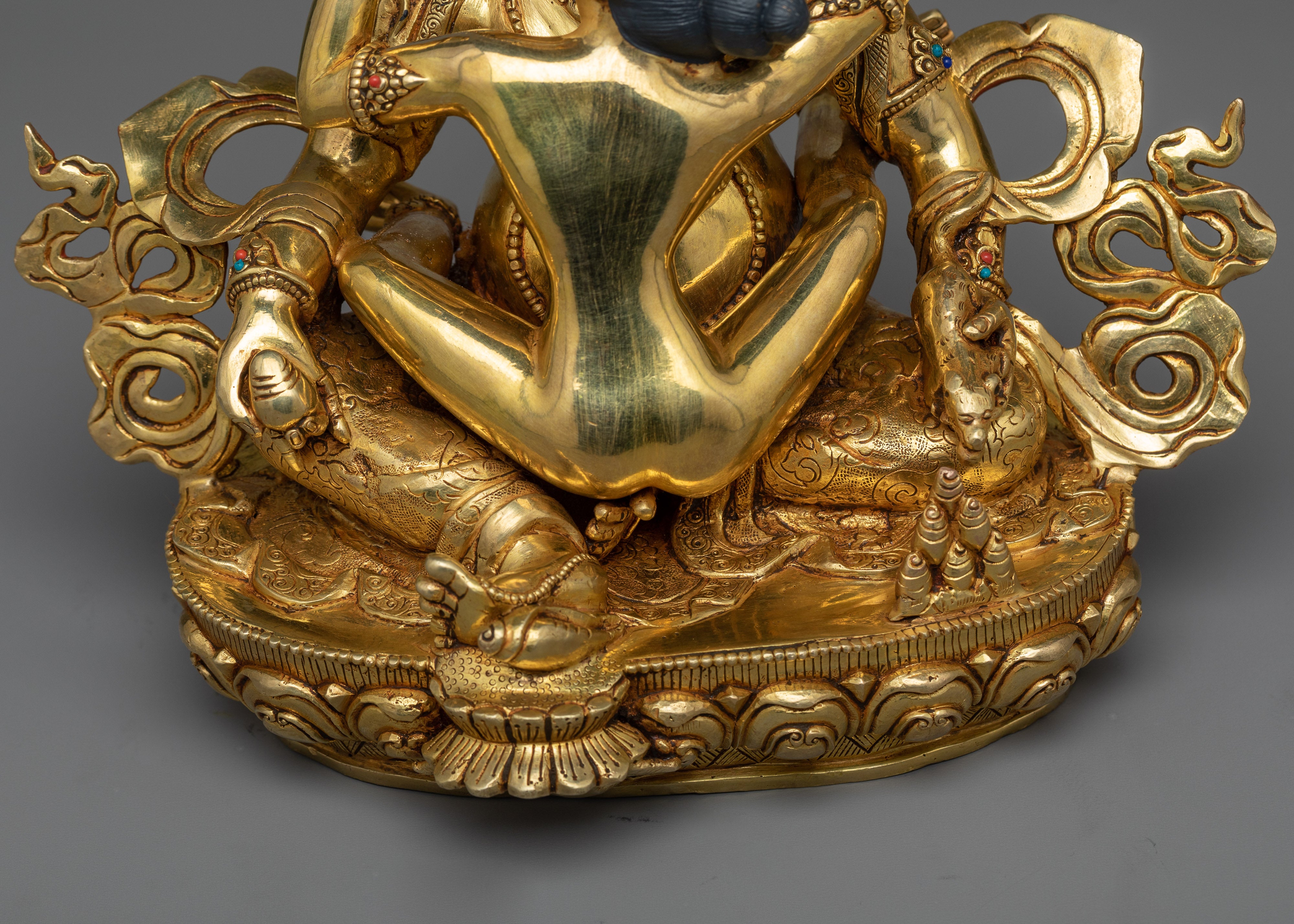 Green Dzambhala with Consort Sculpture | Symbol of Prosperity and Harmony