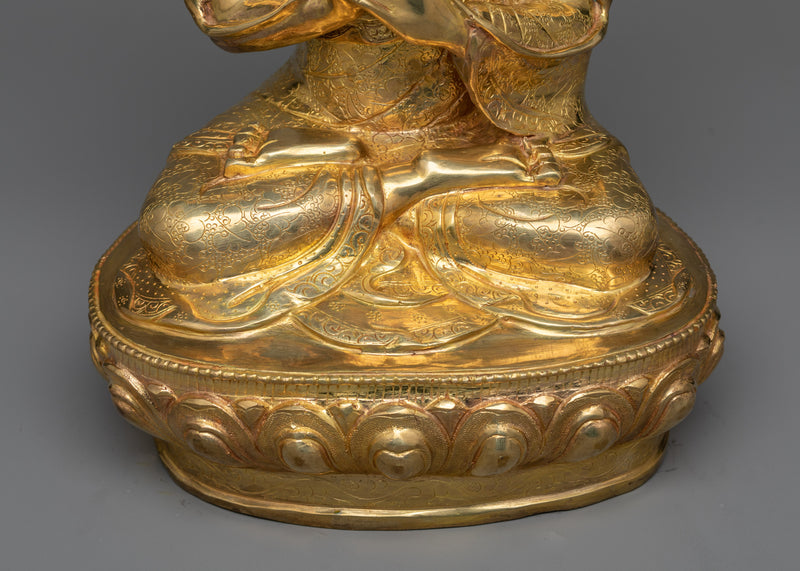 Guru Tsongkhapa Statue | 24K Gold Gilded Vision of Buddhist Reformation