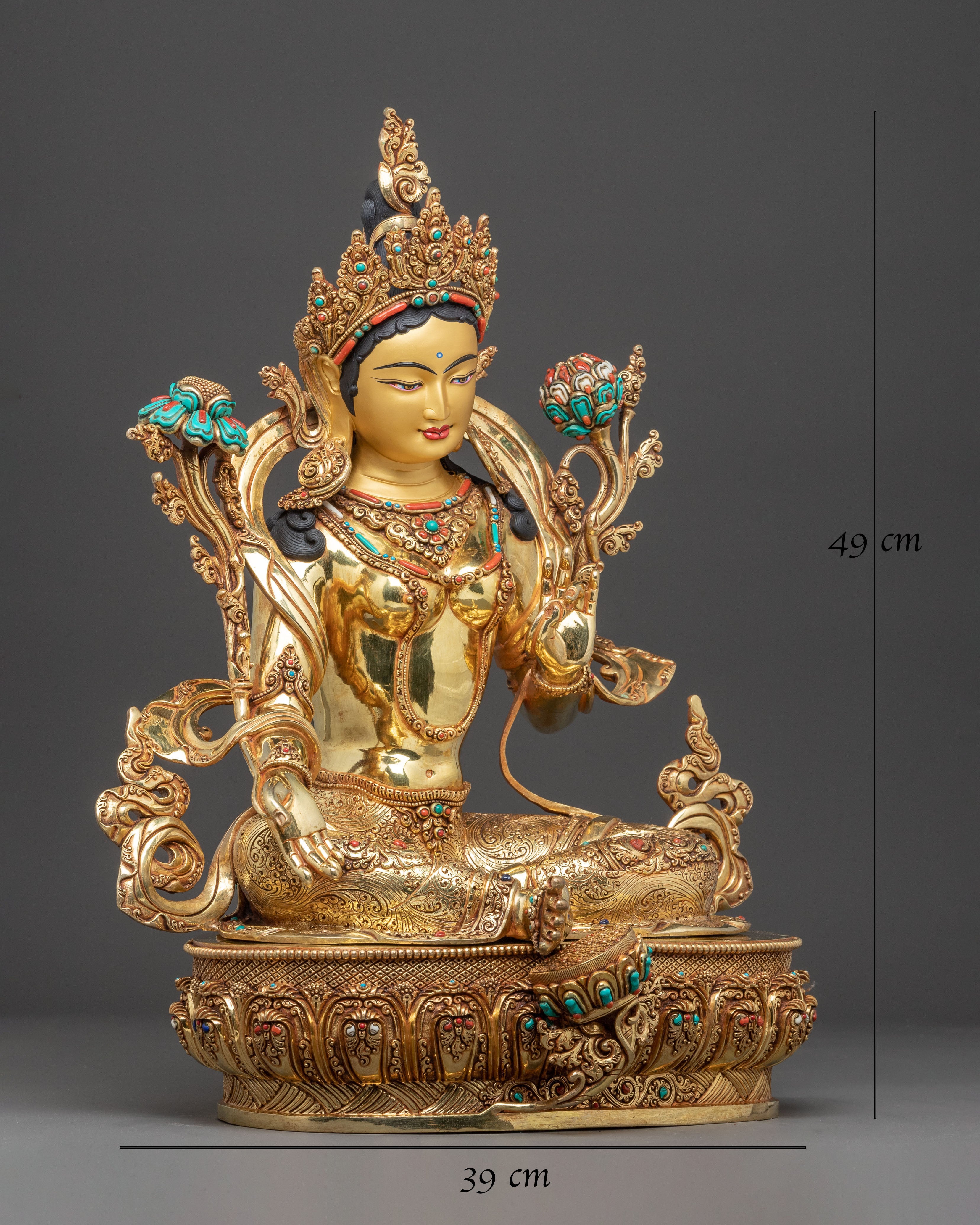 Himalayan Green Tara Golden Statue | Female Bodhisattva