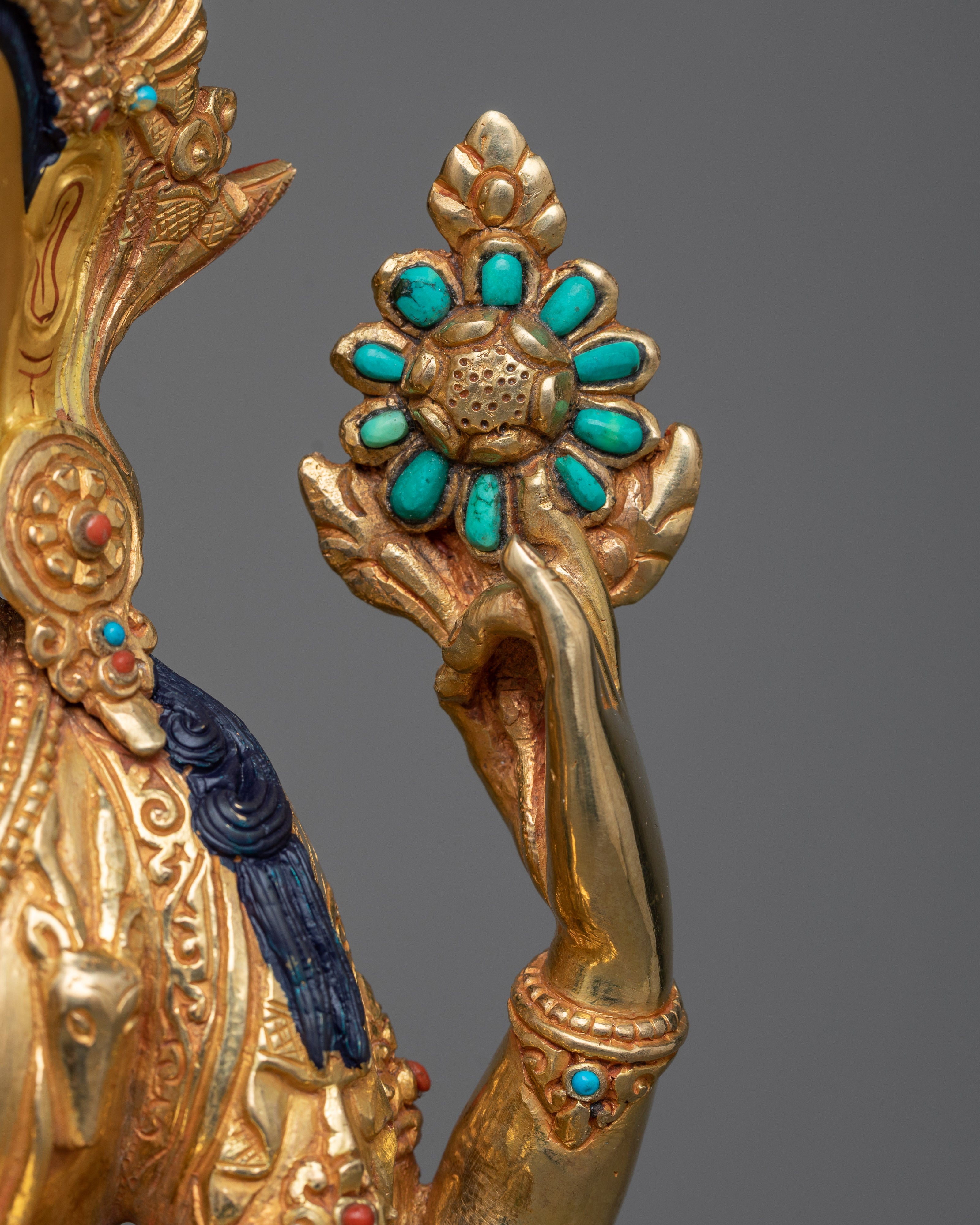 Divine 4-Arm Chenrezig Gold Gilded Statue | Embodiment of Compassion