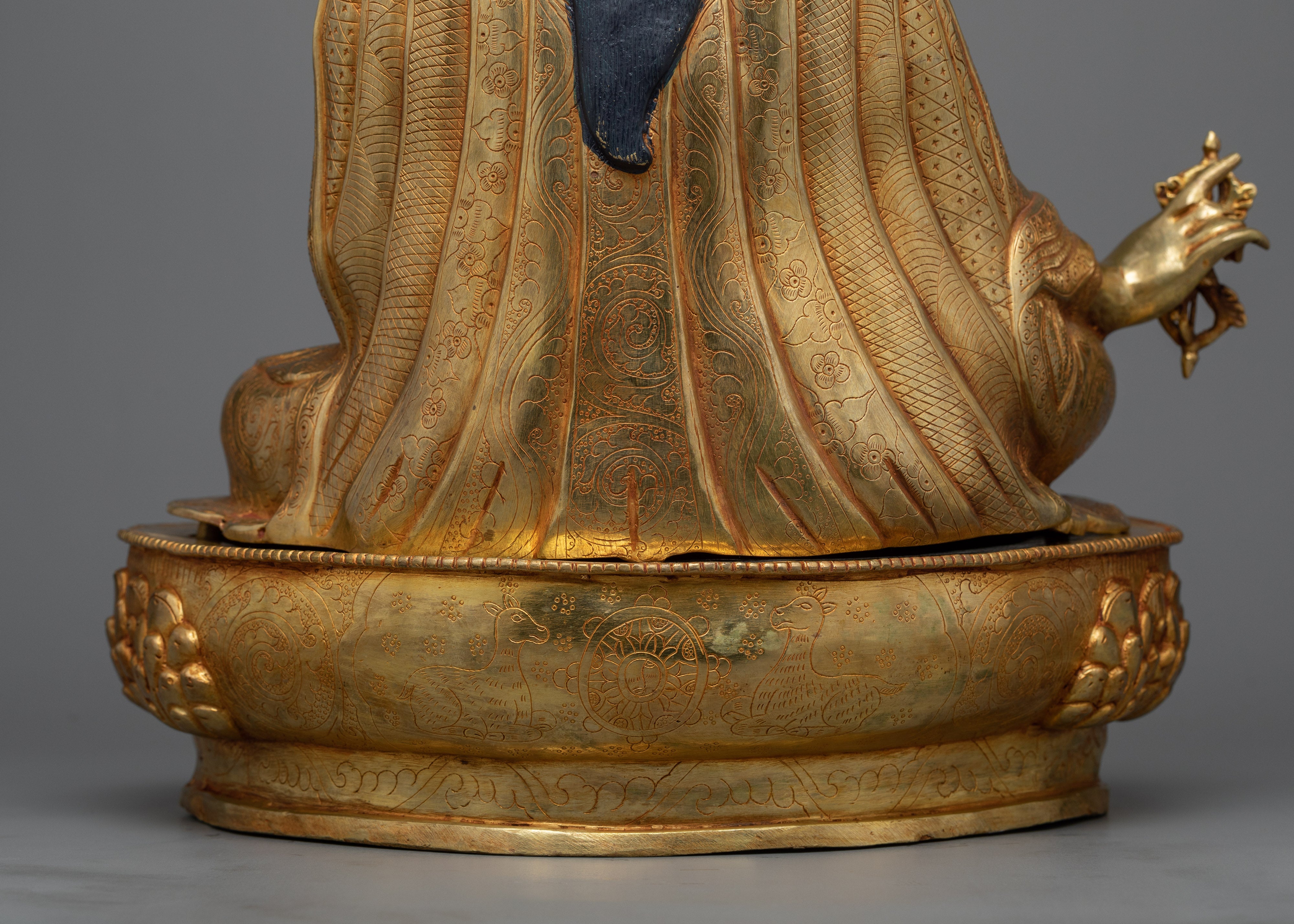 Enlightening Lotus-Born Guru Rinpoche Sculpture | Traditionally Gilded in 24K Gold