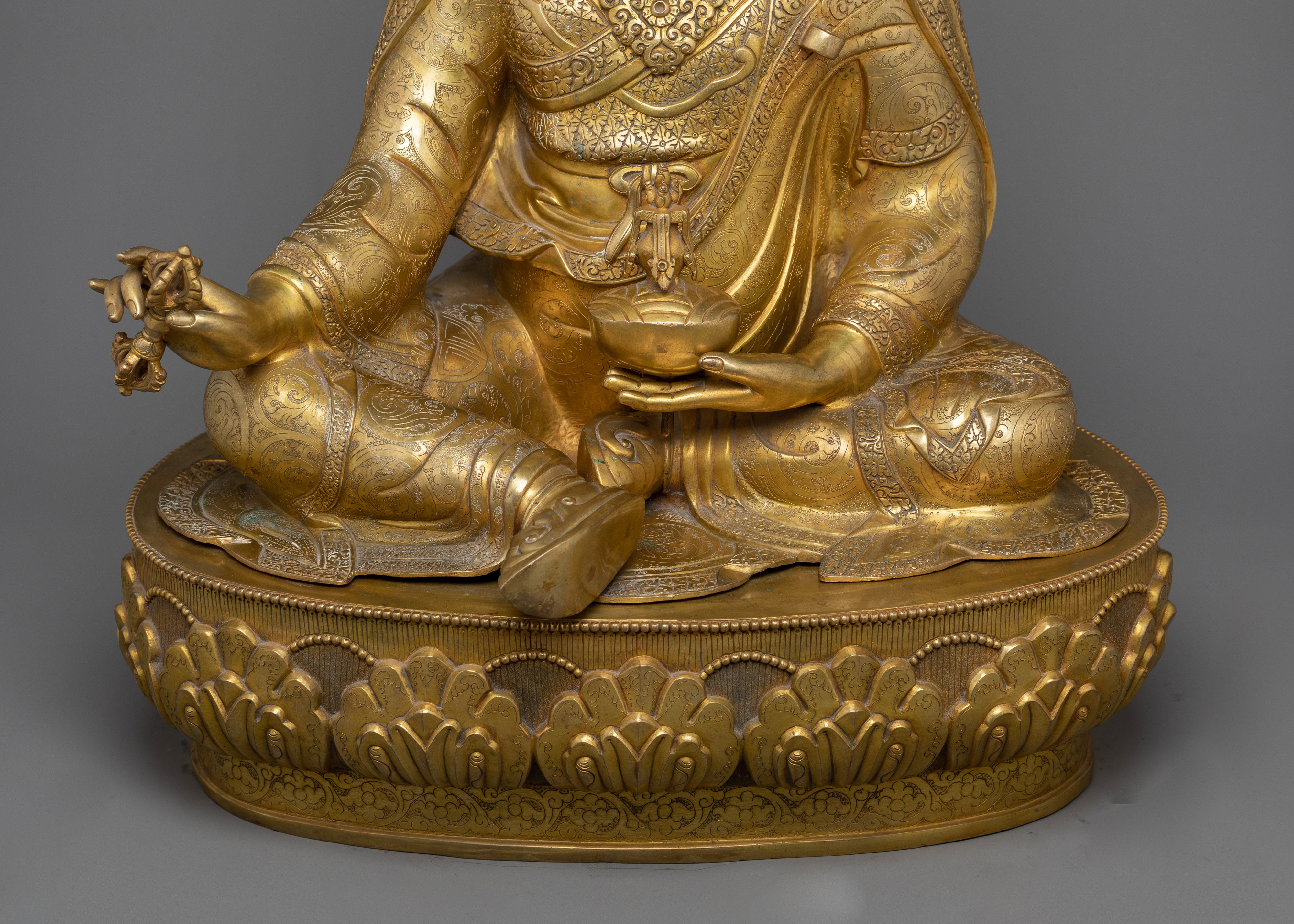 Lotus-Born Buddha Sculpture | 24K Gold Gilded Handcrafted Statue