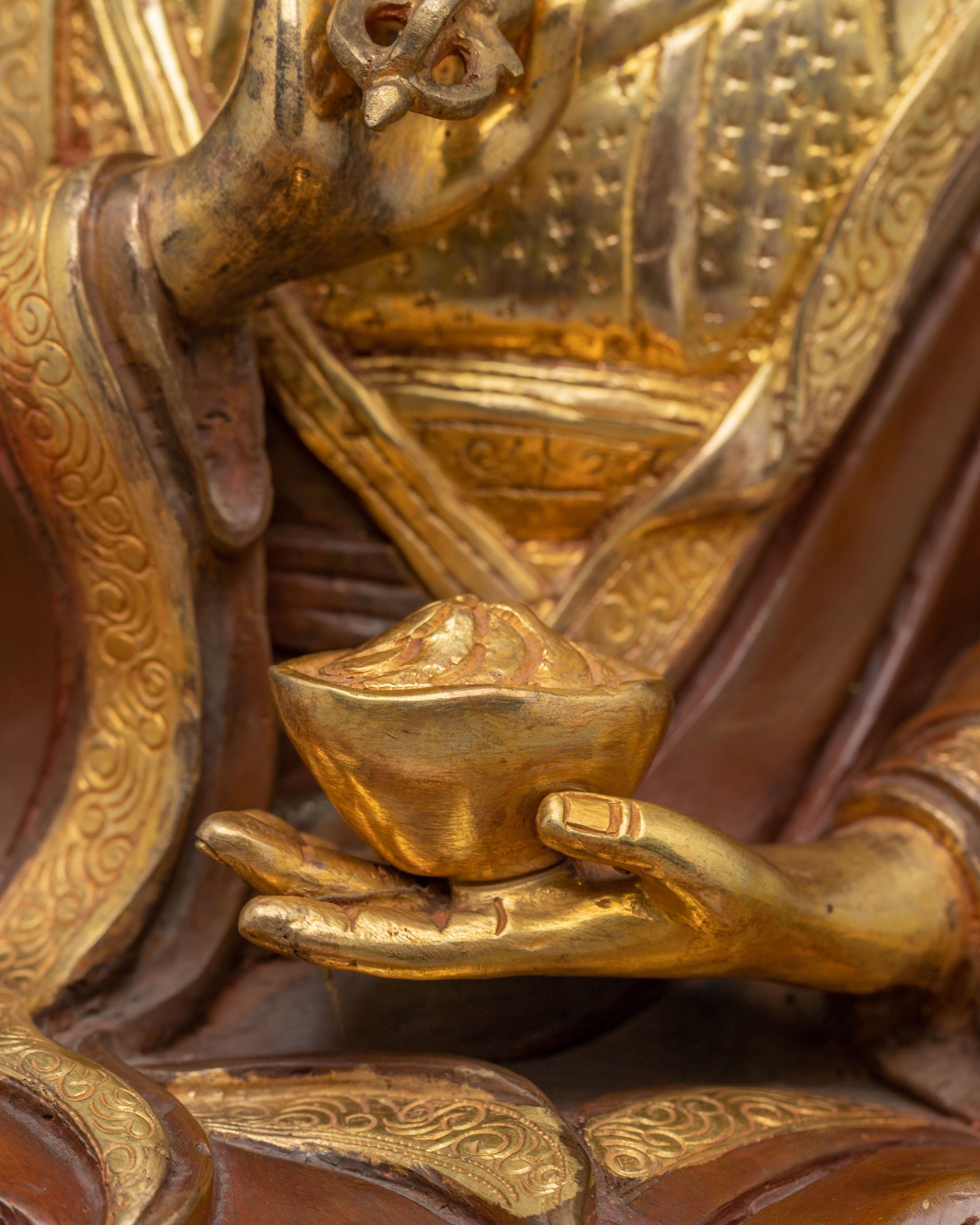 Handmade Golden Statue of Buddhist Master | Himalayan Spiritual Icon