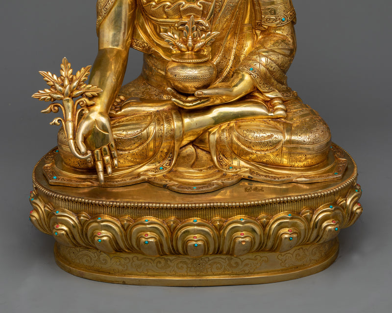 Healing Medicine Buddha Statue | Gold Gilded Beacon of Well-being