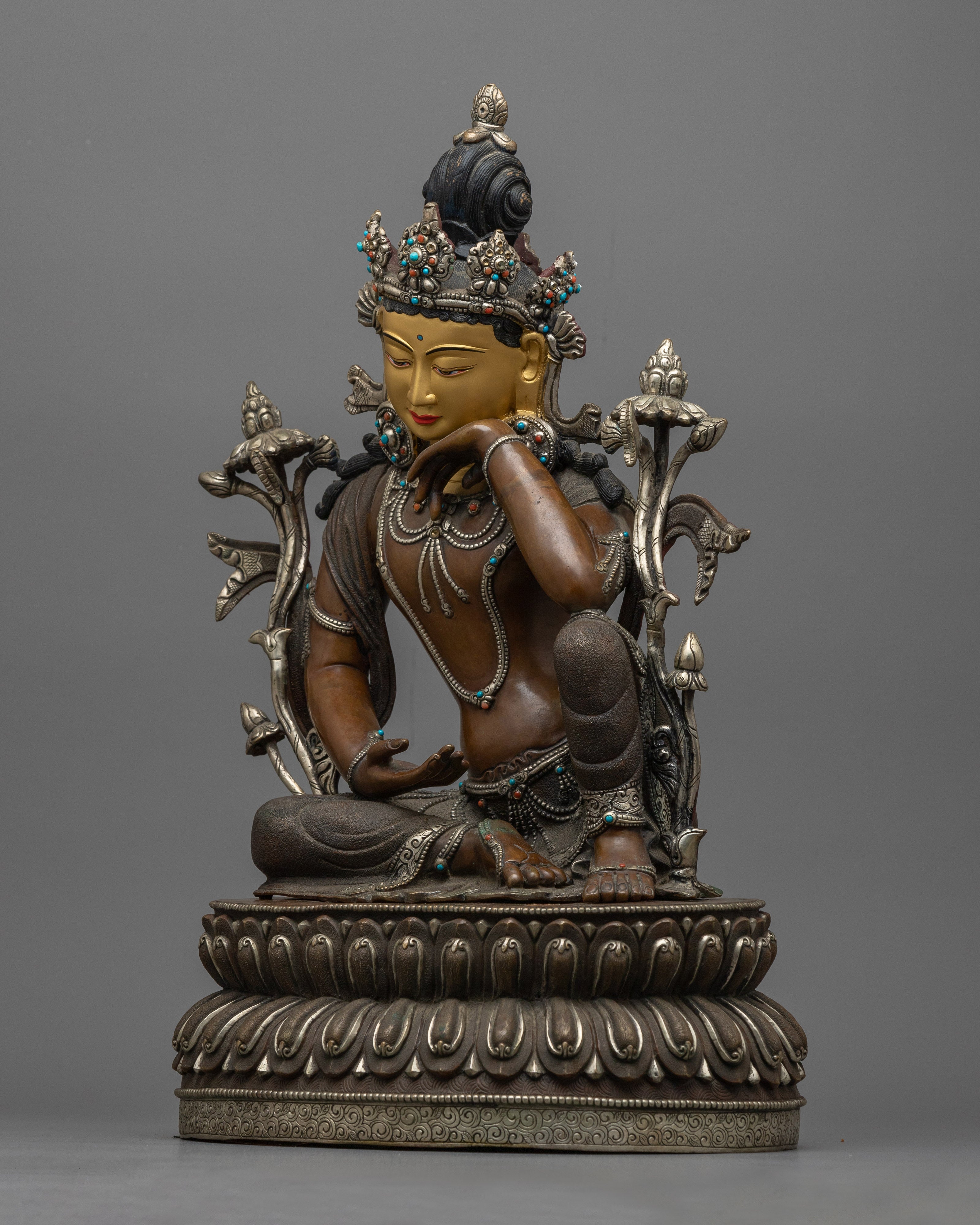 2-Arm Lokeshvara Sculpture in Silver and Gold | Embodiment of Compassion
