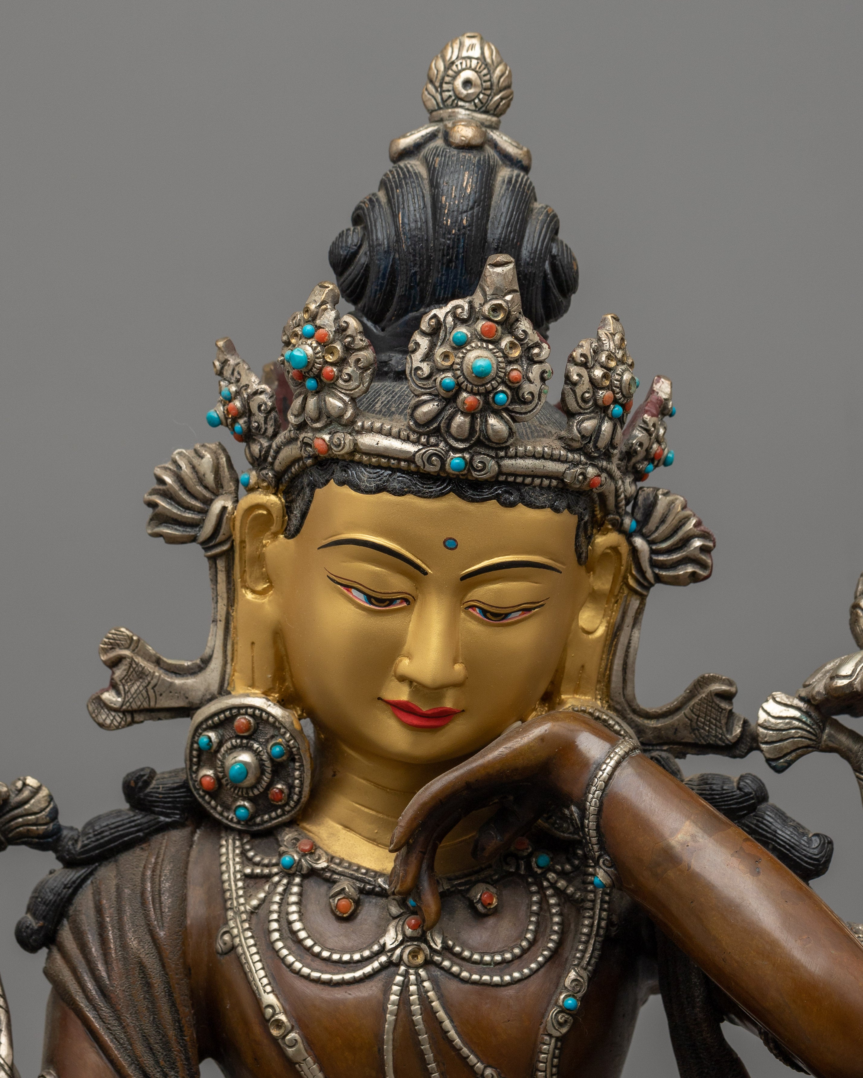 2-Arm Lokeshvara Sculpture in Silver and Gold | Embodiment of Compassion