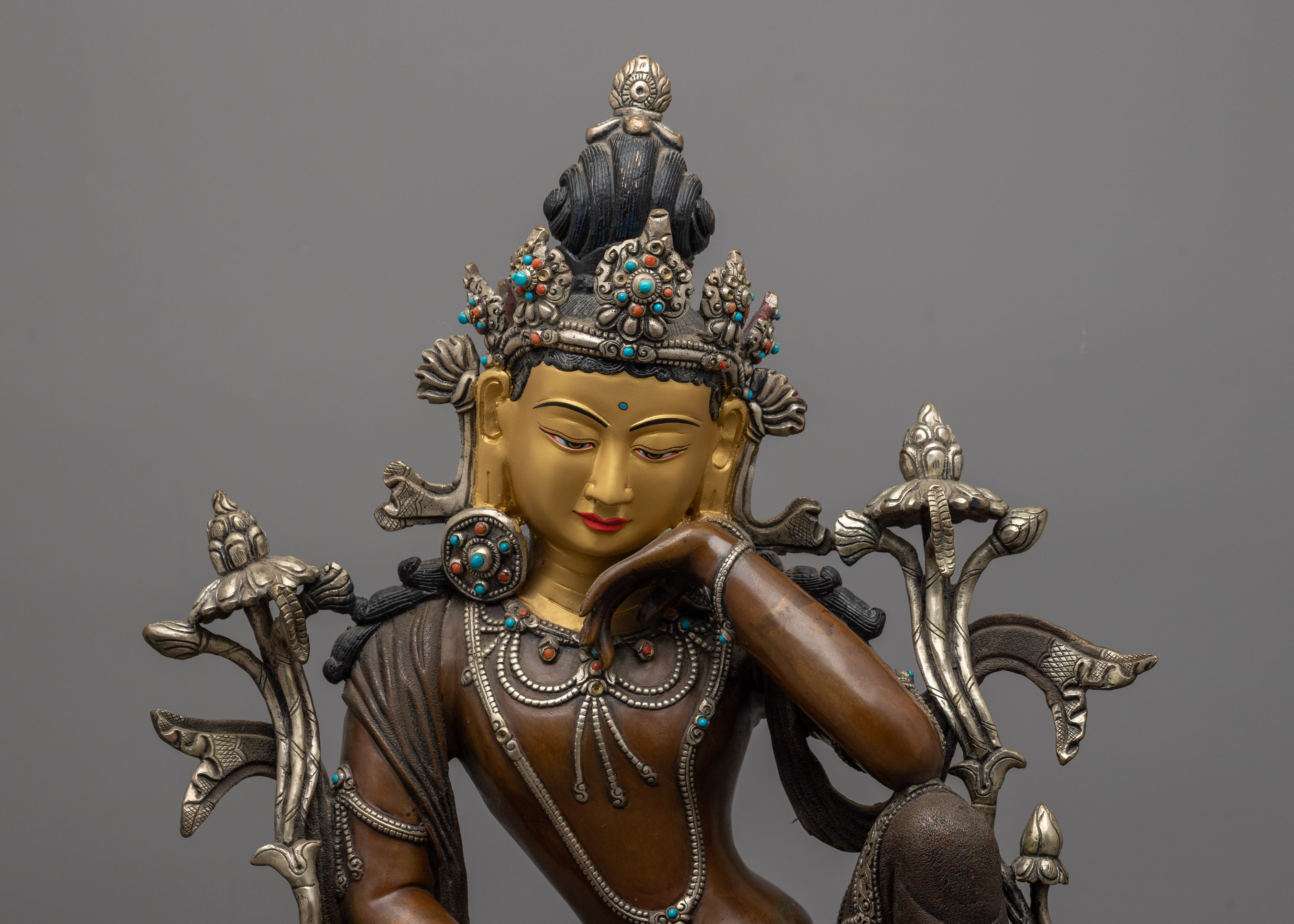 2-Arm Lokeshvara Sculpture in Silver and Gold | Embodiment of Compassion