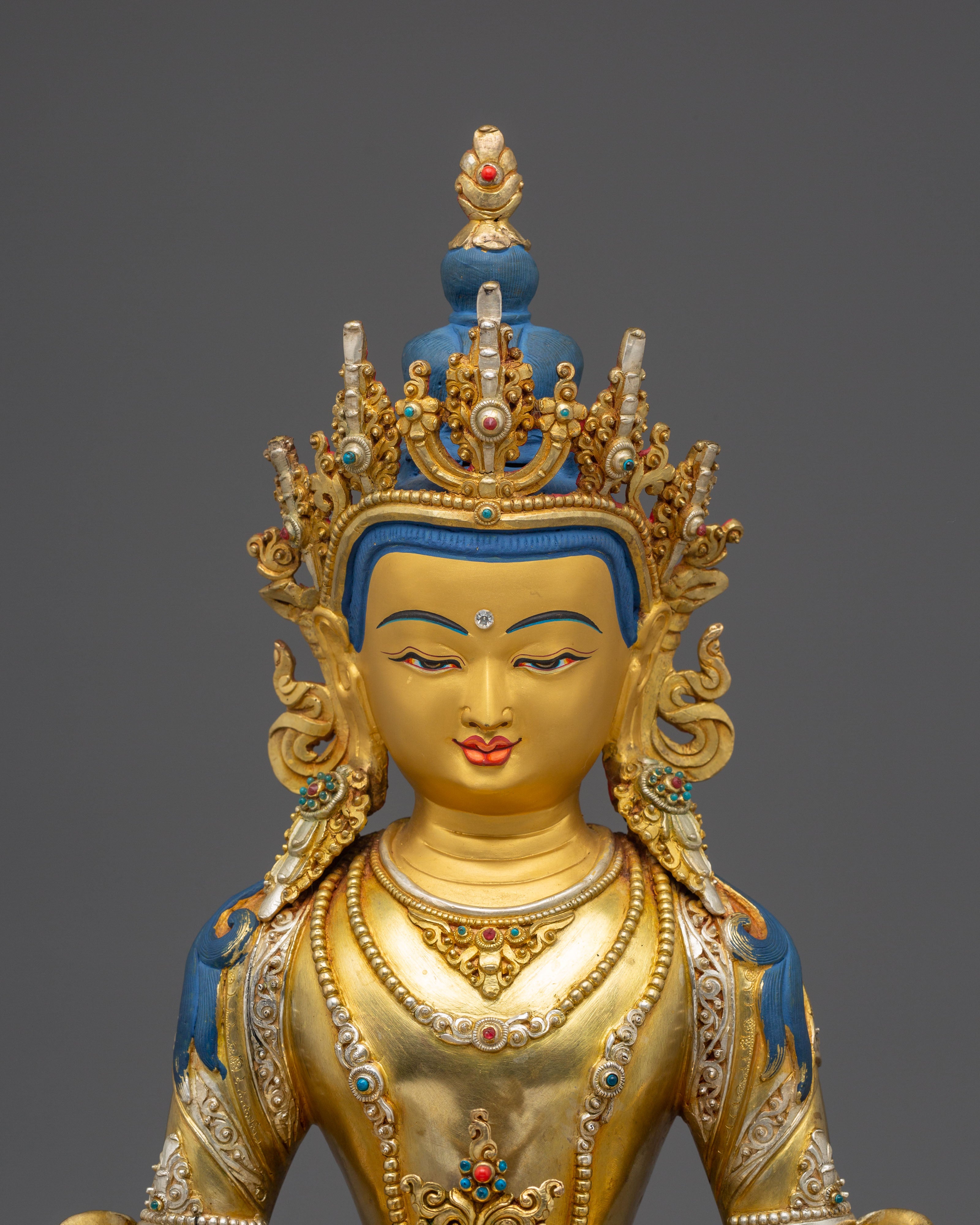 Sacred Golden Amitayus Statue: Handcrafted Tibetan Statue