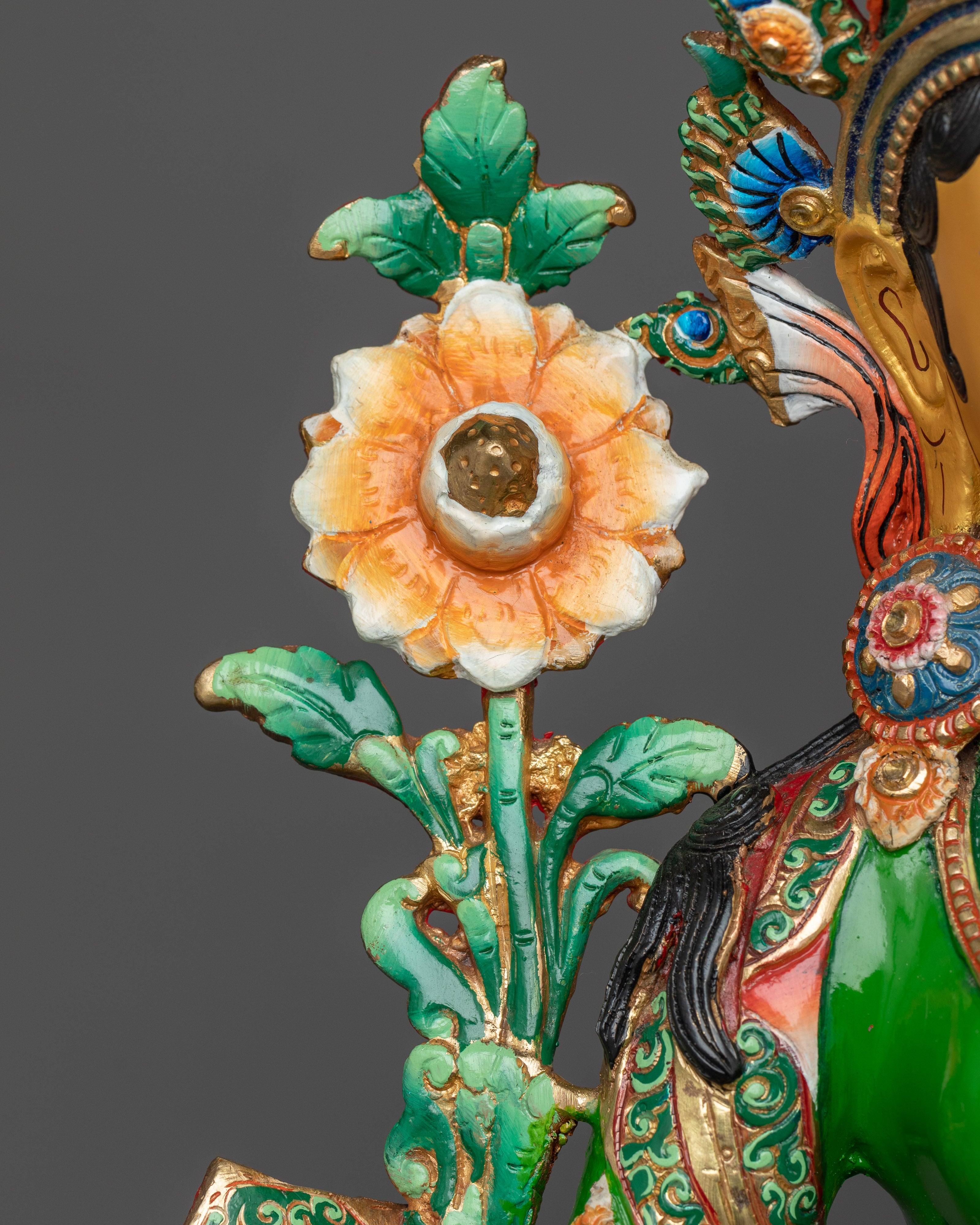 Hand-painted Colorful Green Tara Statue | Compassionate Enlightened Female Buddha