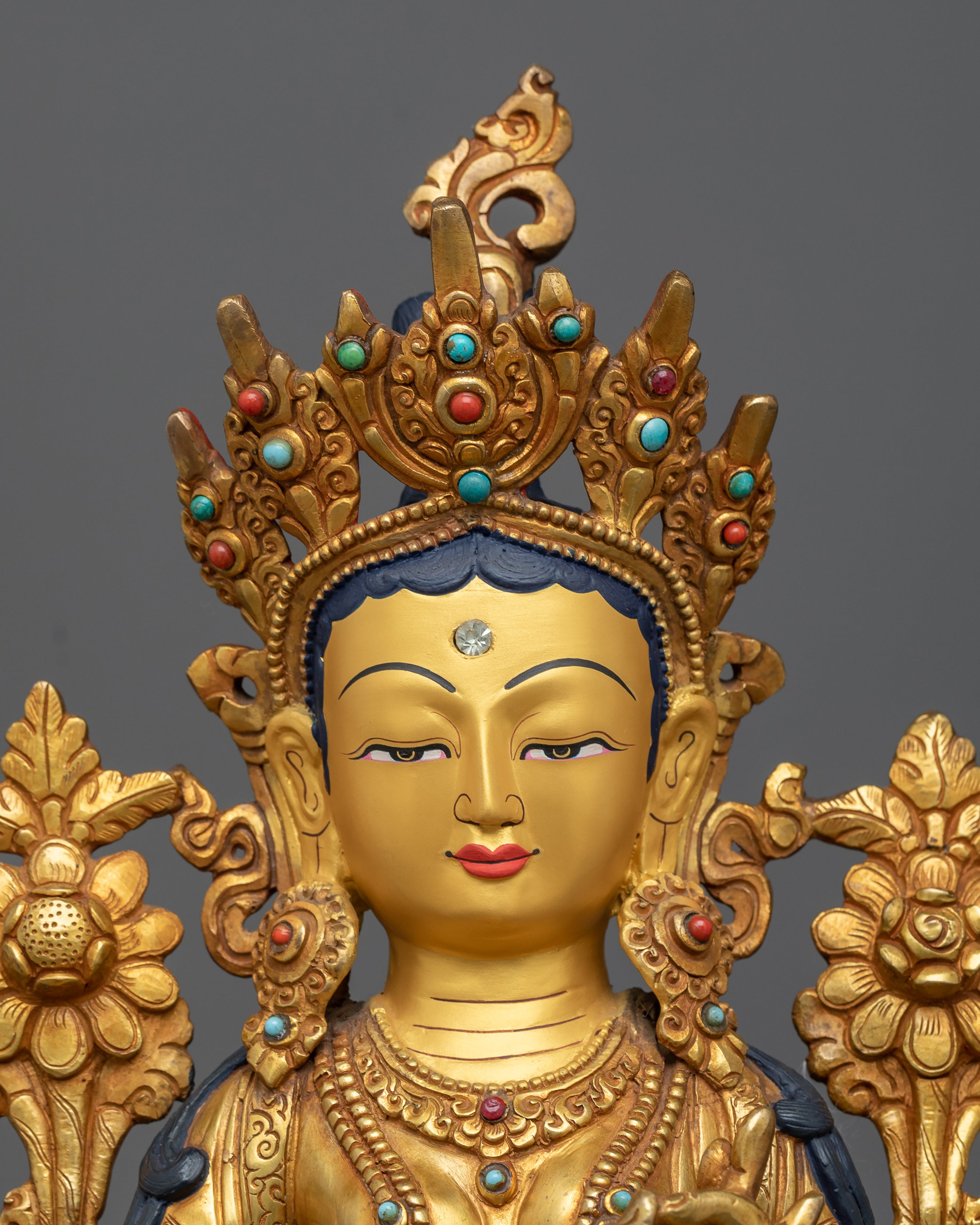 Golden Green Tara Statue | Handmade in Nepal by Nepali Artists