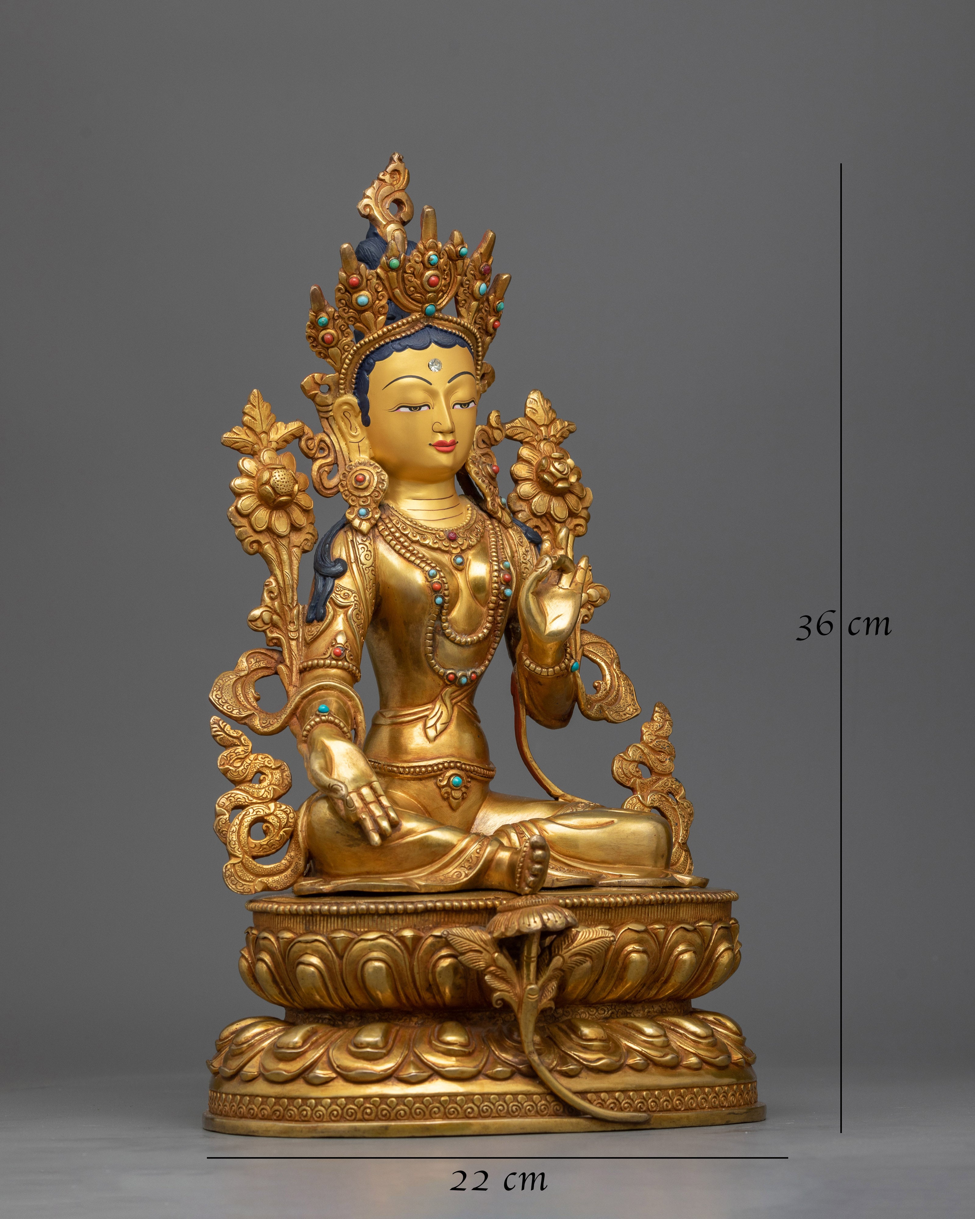 Golden Green Tara Statue | Handmade in Nepal by Nepali Artists