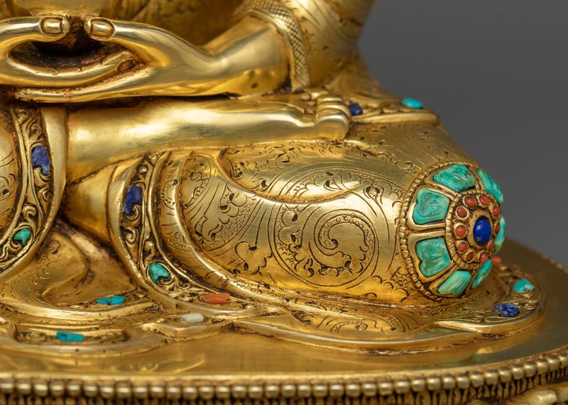 Statue of Buddha Amitabha | 24K Gold and Gemstone Majesty
