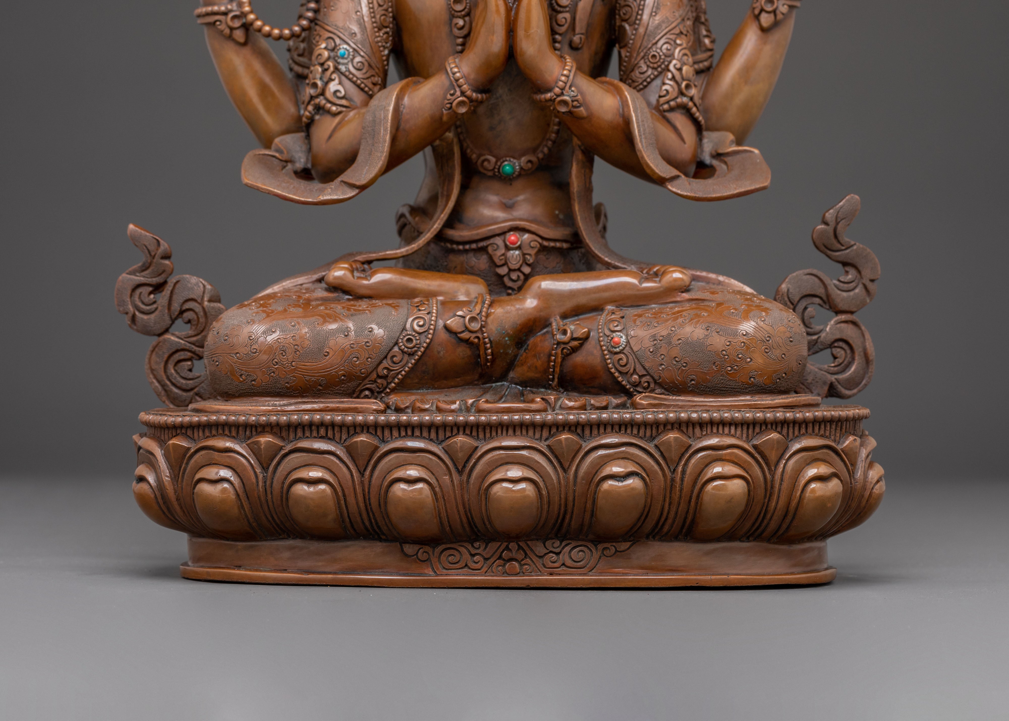 Oxidized Handmade Statue of Bodhisattva Chenrezig | Guardian of Compassion