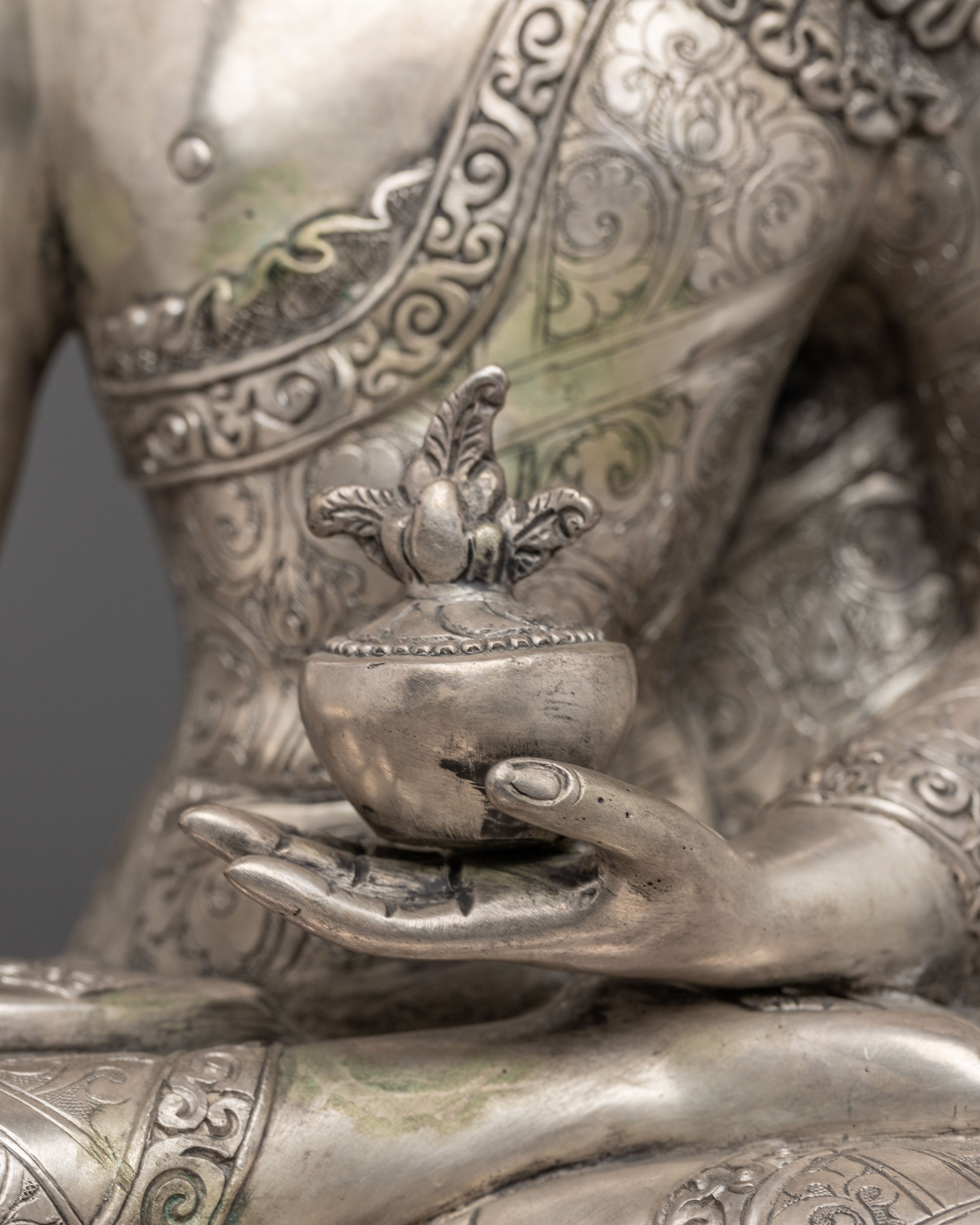 Silver-Plated Statue of Medicine Buddha | Healing Deity