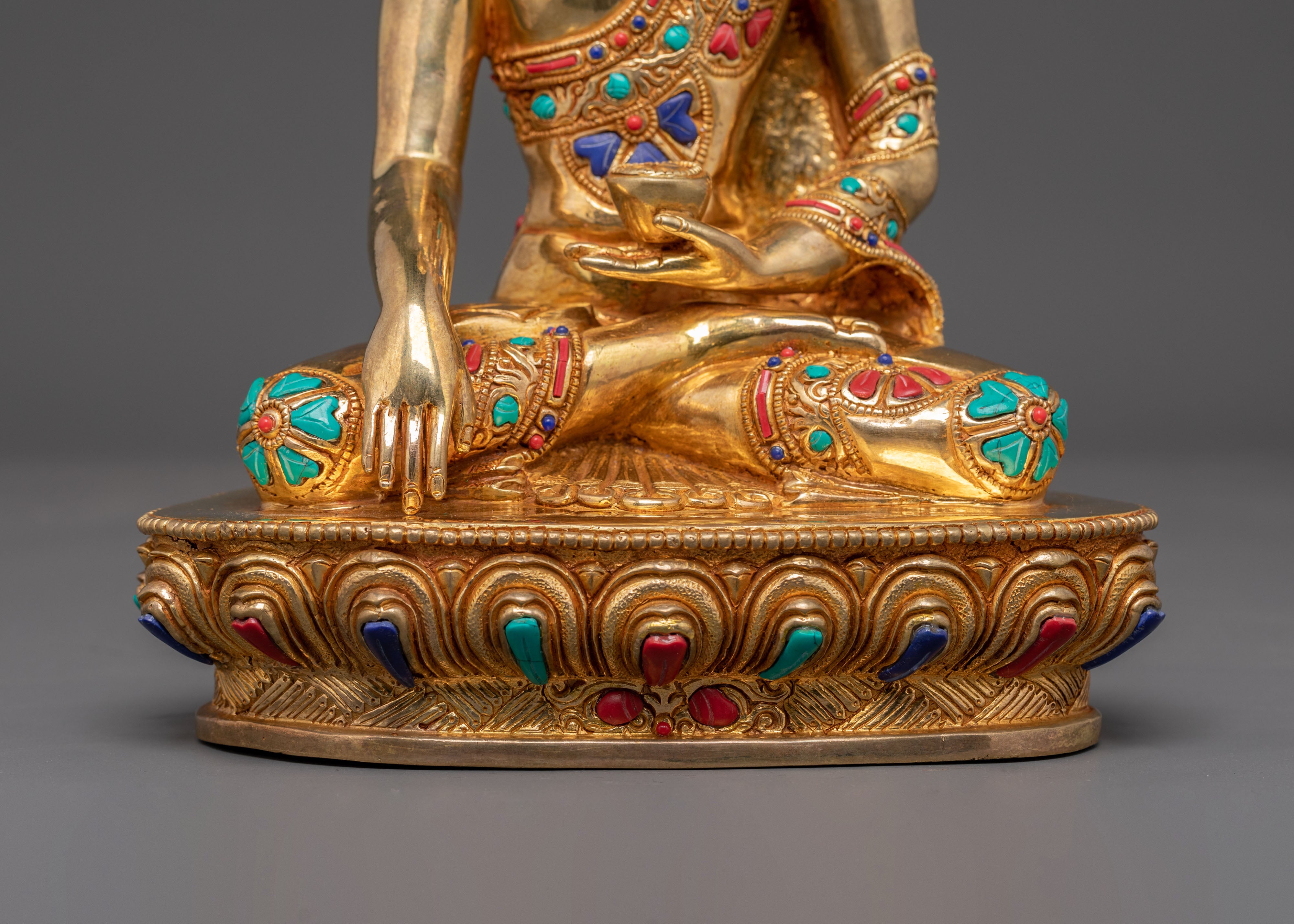 Golden Shakyamuni Buddha, Handmade Himalayan Sculpture