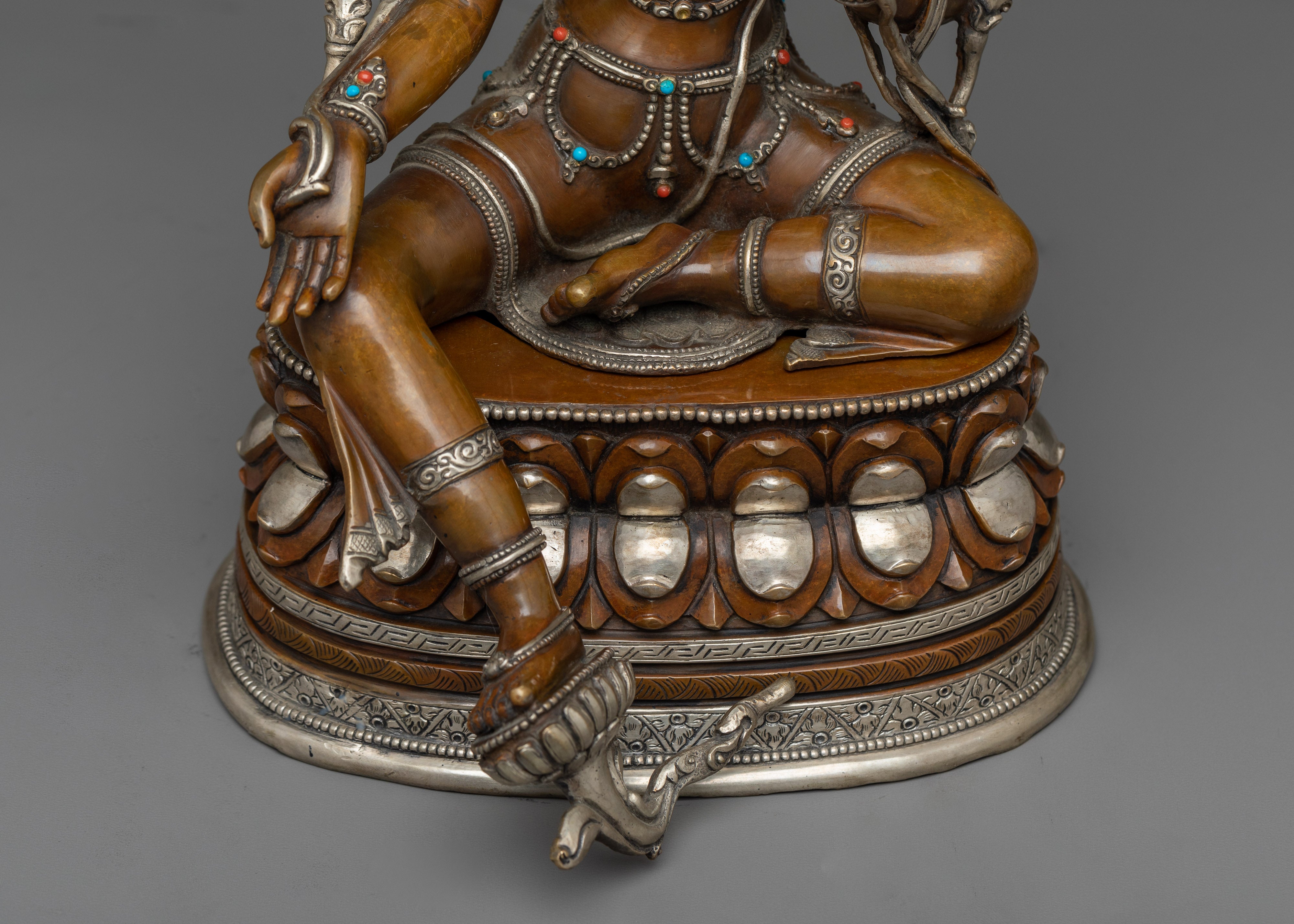 Beautiful Statue if Green Tara Statue with Silver and Gold | Himalayan Art