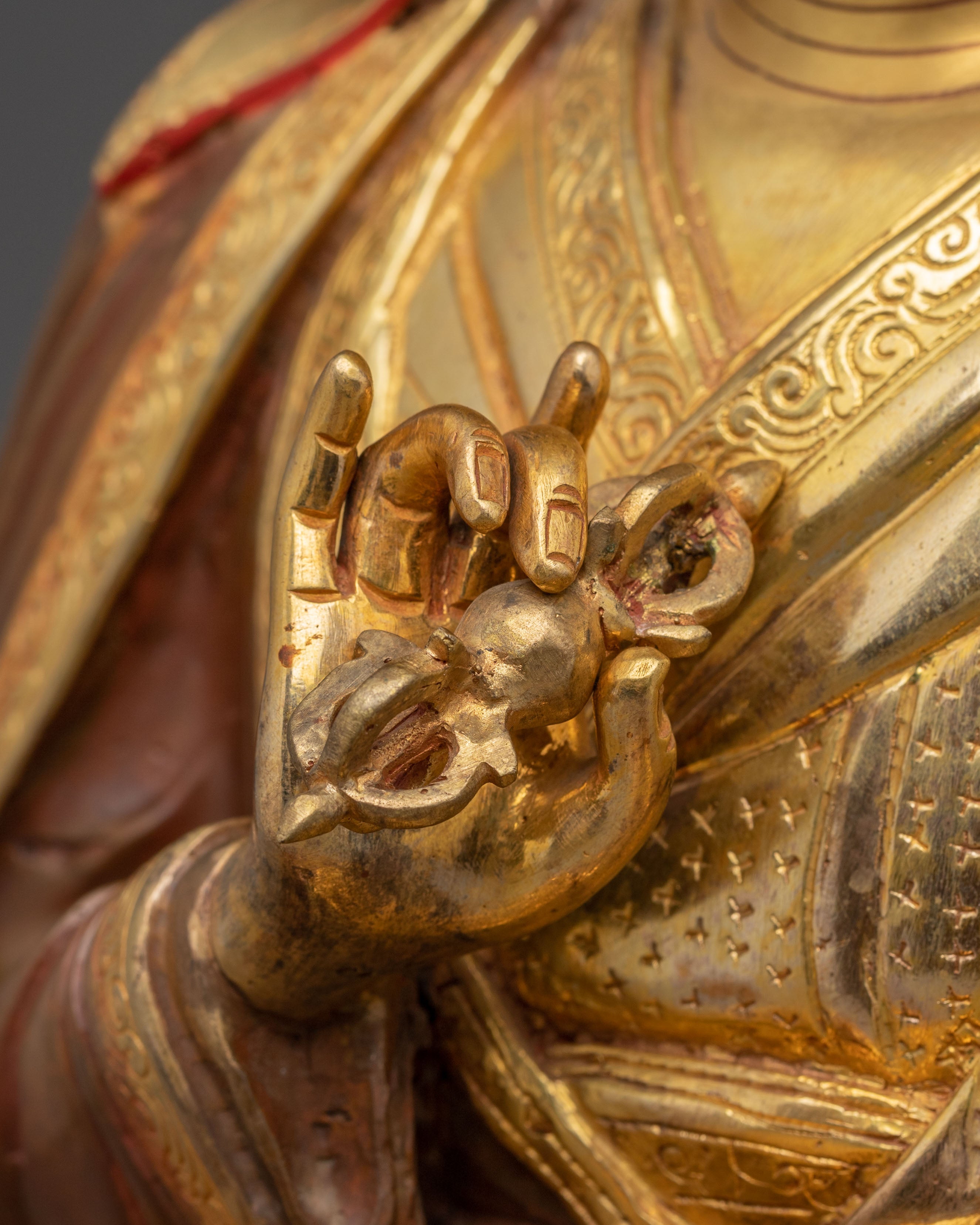 Handmade Golden Statue of Buddhist Master | Himalayan Spiritual Icon