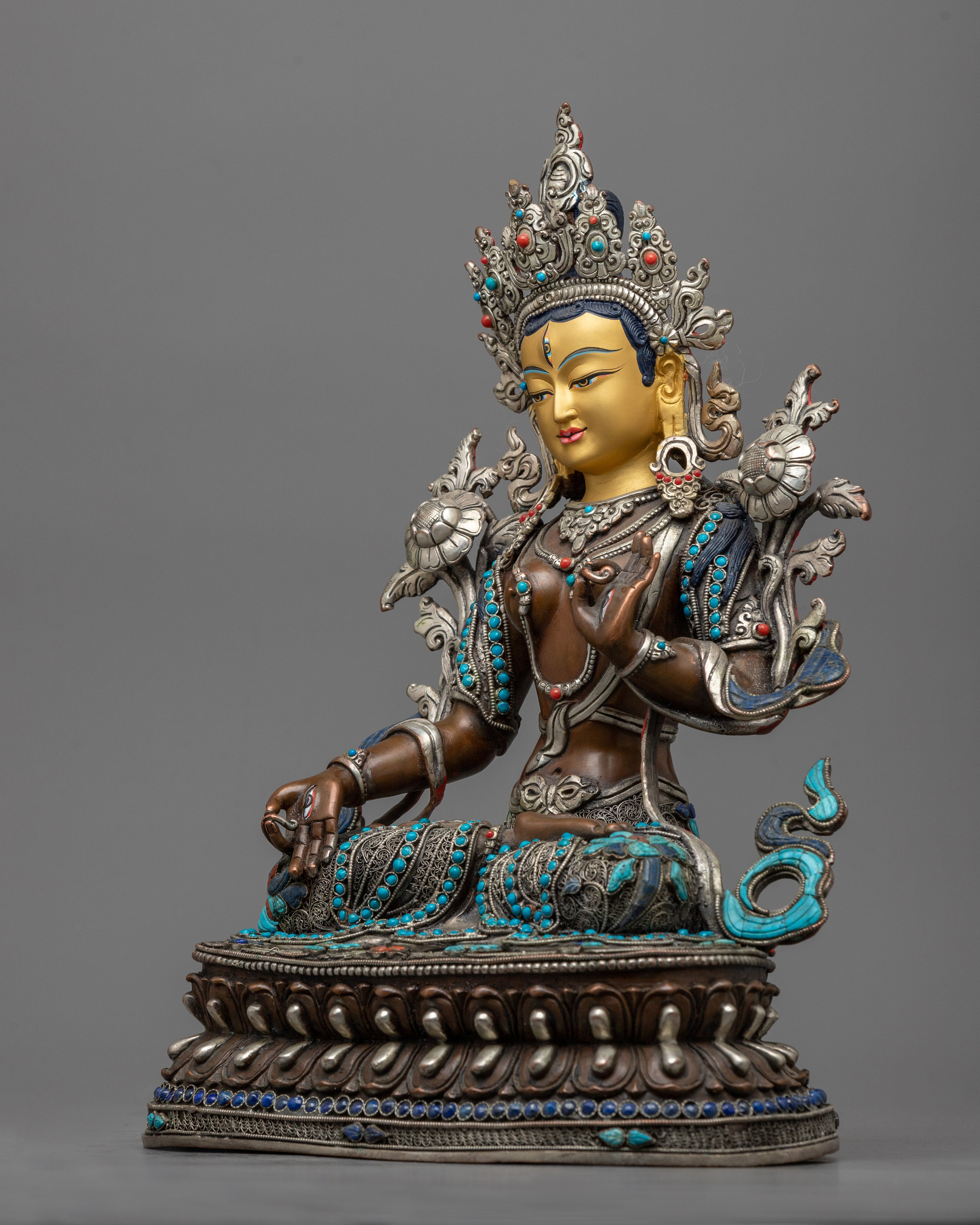 white-tara-sculpture with gemstones