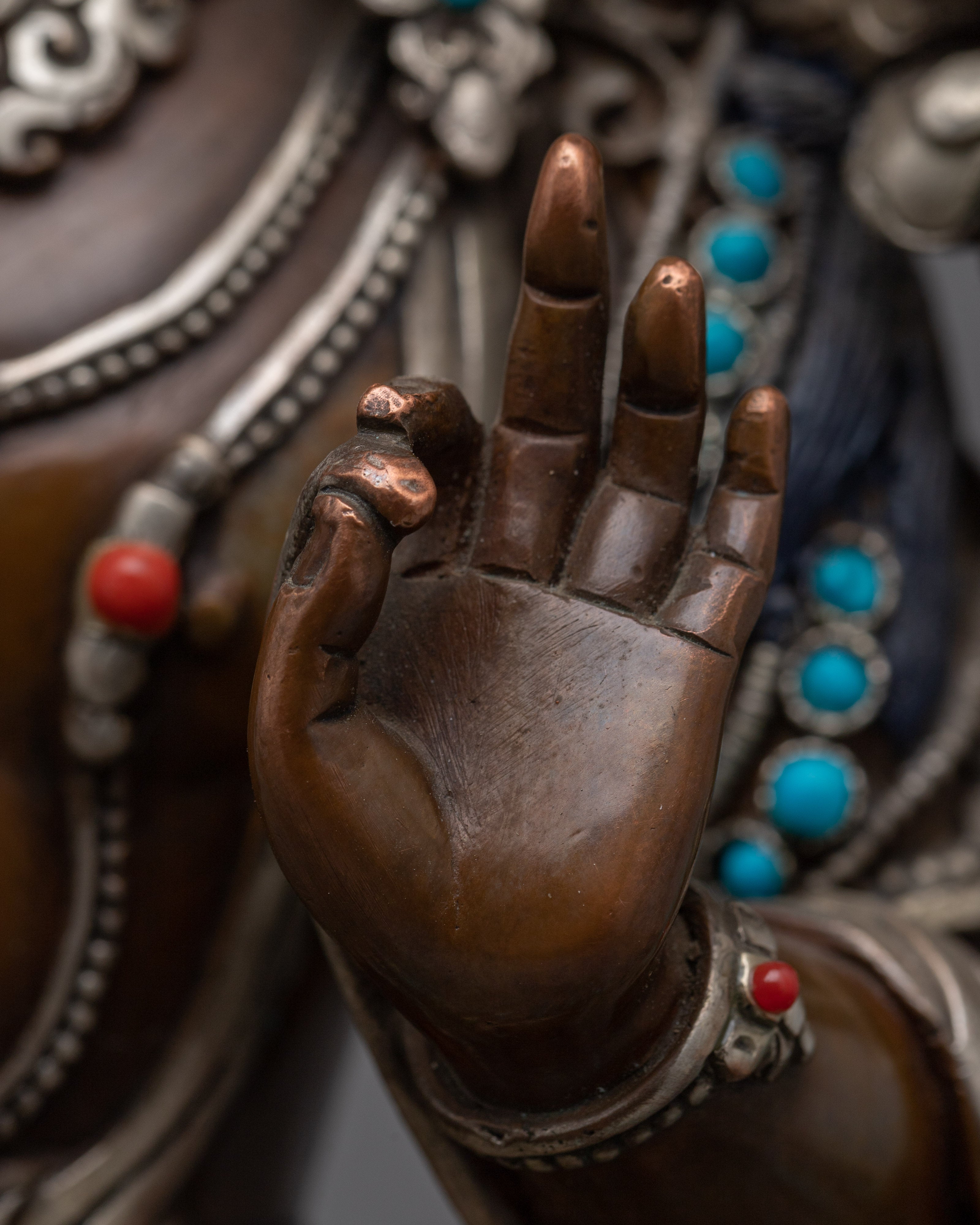 Manjushri Sculpture Adorned with Gemstones | Himalayan Buddhist Artworks