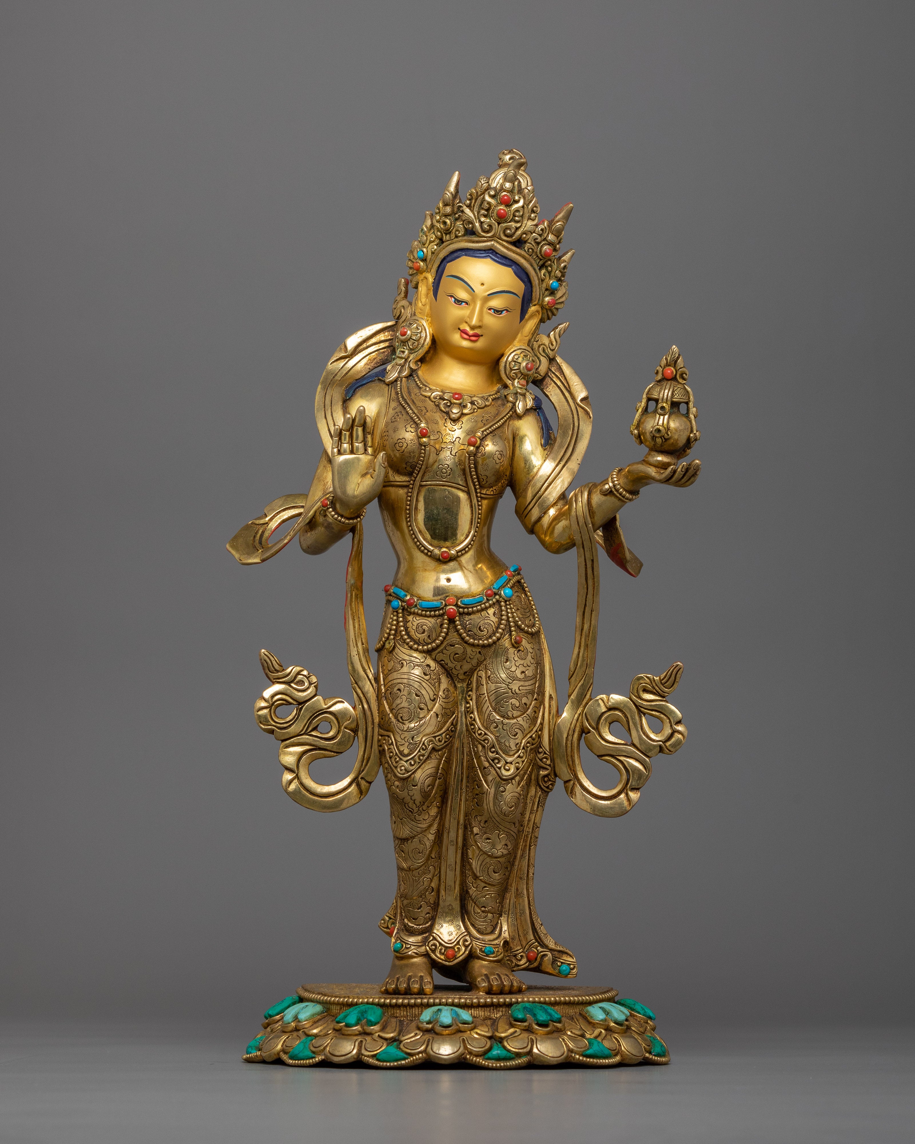 Majestic Guru Rinpoche with Two Consorts Sculpture | Unity of Wisdom and Compassion