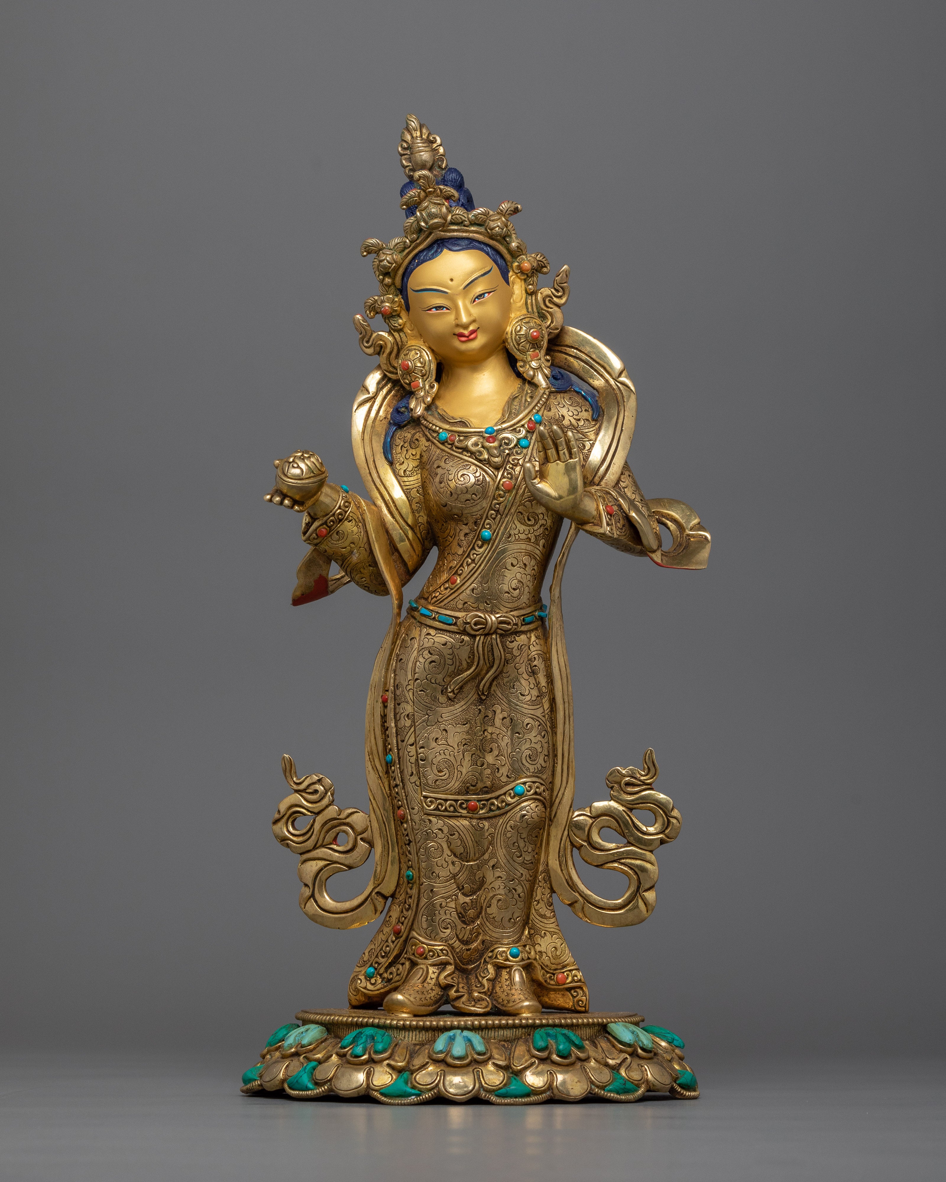 Majestic Guru Rinpoche with Two Consorts Sculpture | Unity of Wisdom and Compassion