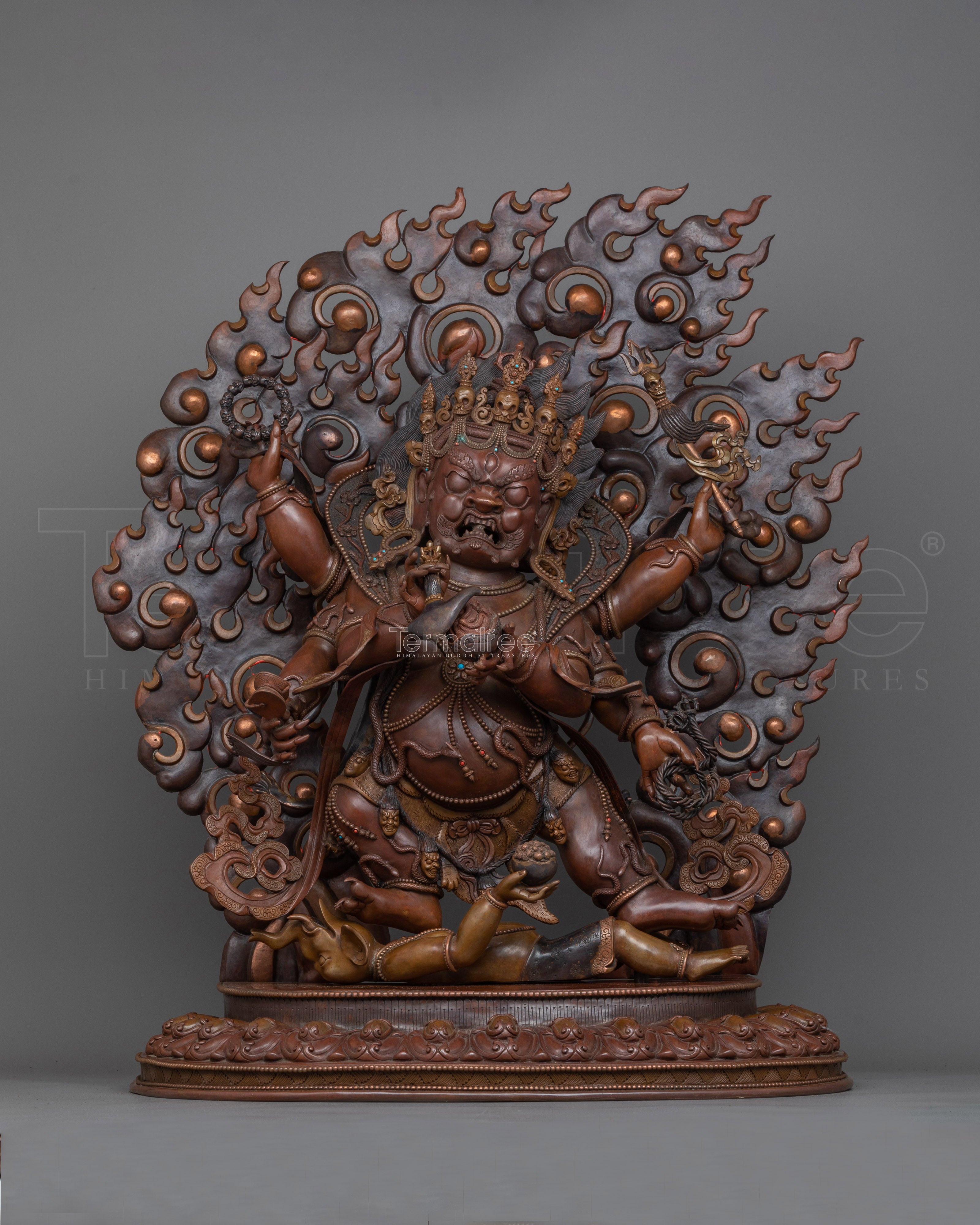 6-Armed Mahakala Oxidized Statue | Protector of the Sacred Path