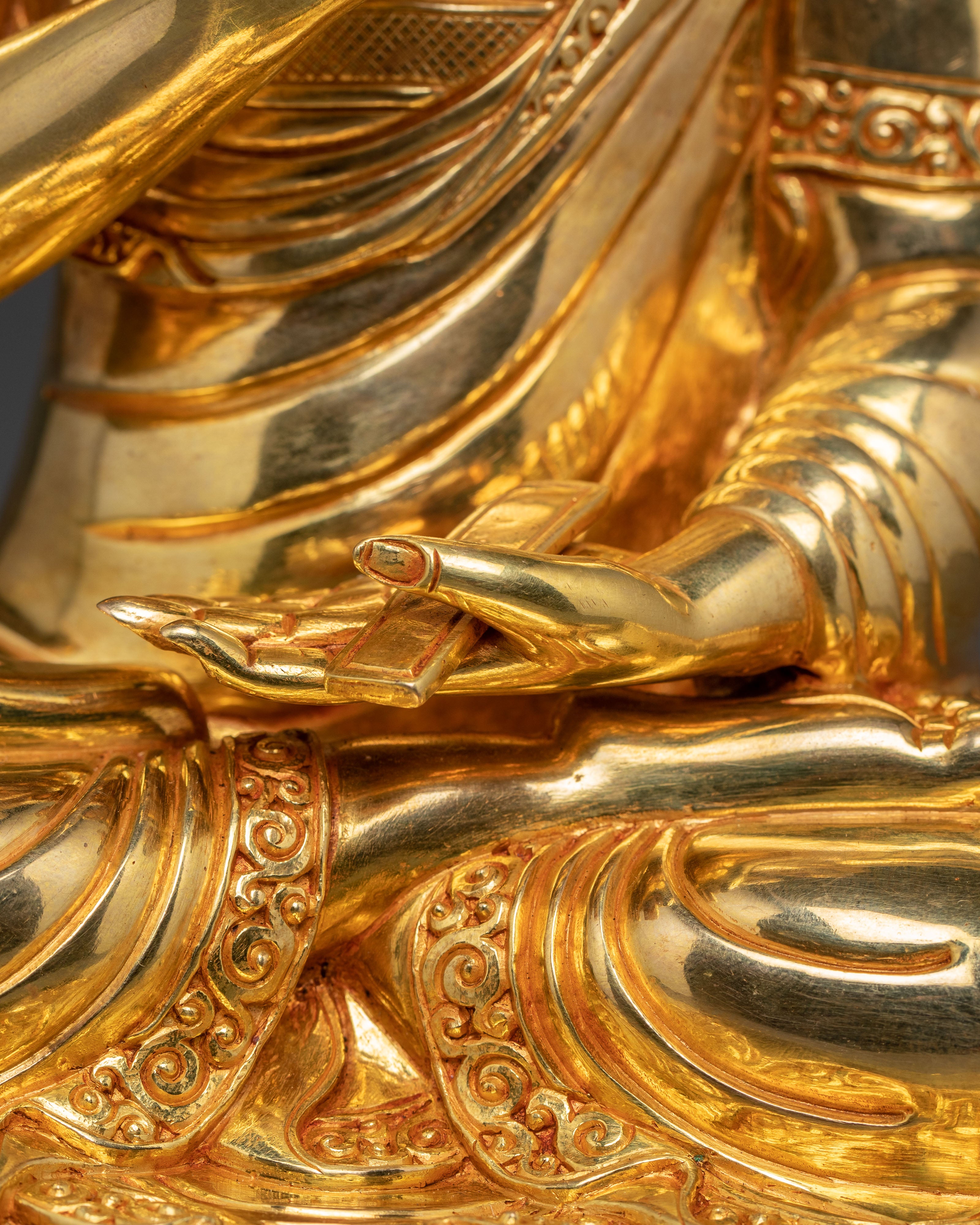Golden Tsongkhapa Je, Gyaltsab and Khedrup Statue Set | Tibetan Buddhist Master Trio