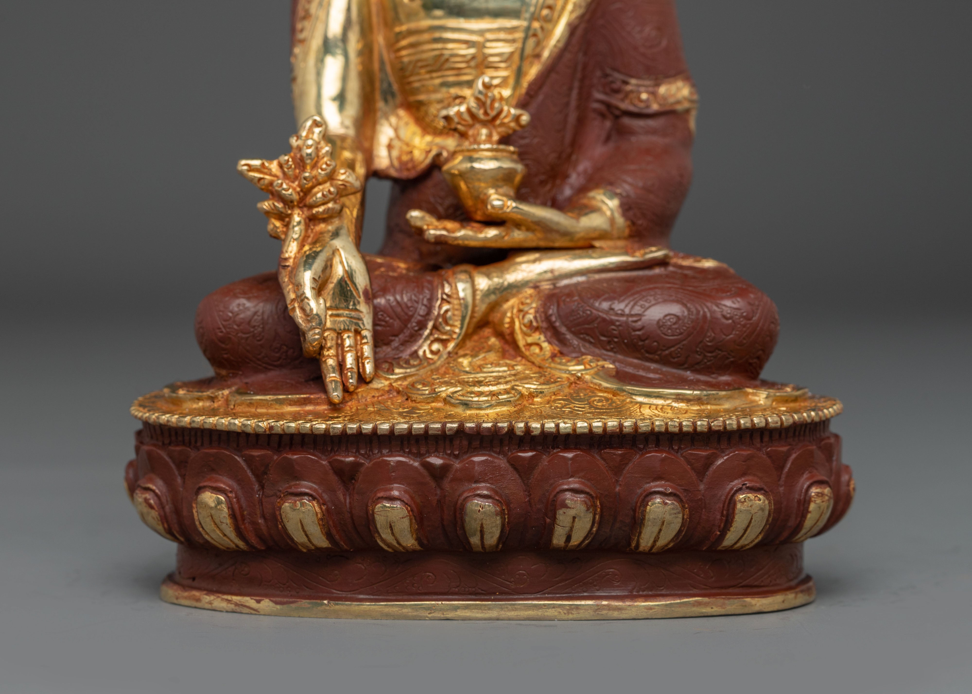 Golden Buddhist Healing Buddha Bhaisajyaguru Statue