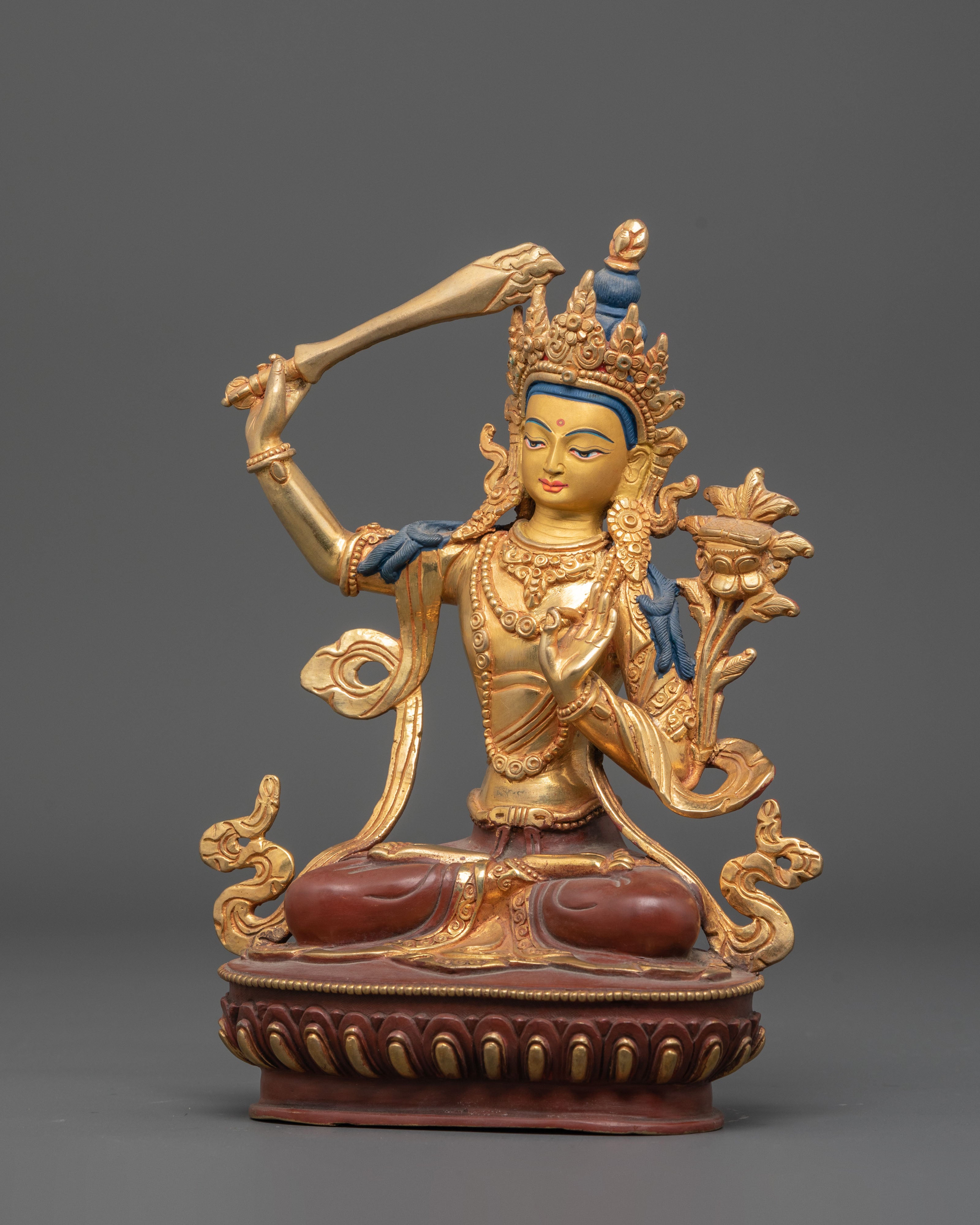 Manjushri Guardian of Knowledge Handcrafted Nepali Figure | Sculpture for Altar