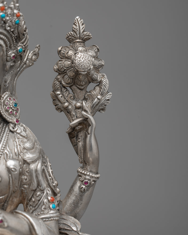 Sterling Silver Chenrezig Statue | Dive into the Compassionate Realm