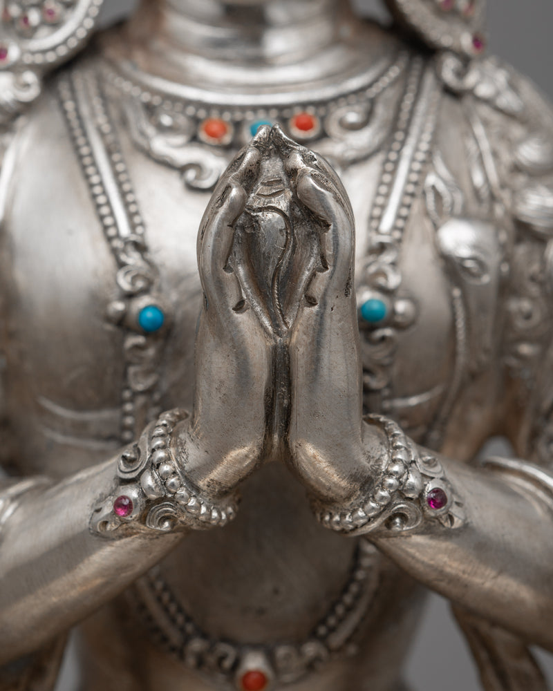 Sterling Silver Chenrezig Statue | Dive into the Compassionate Realm