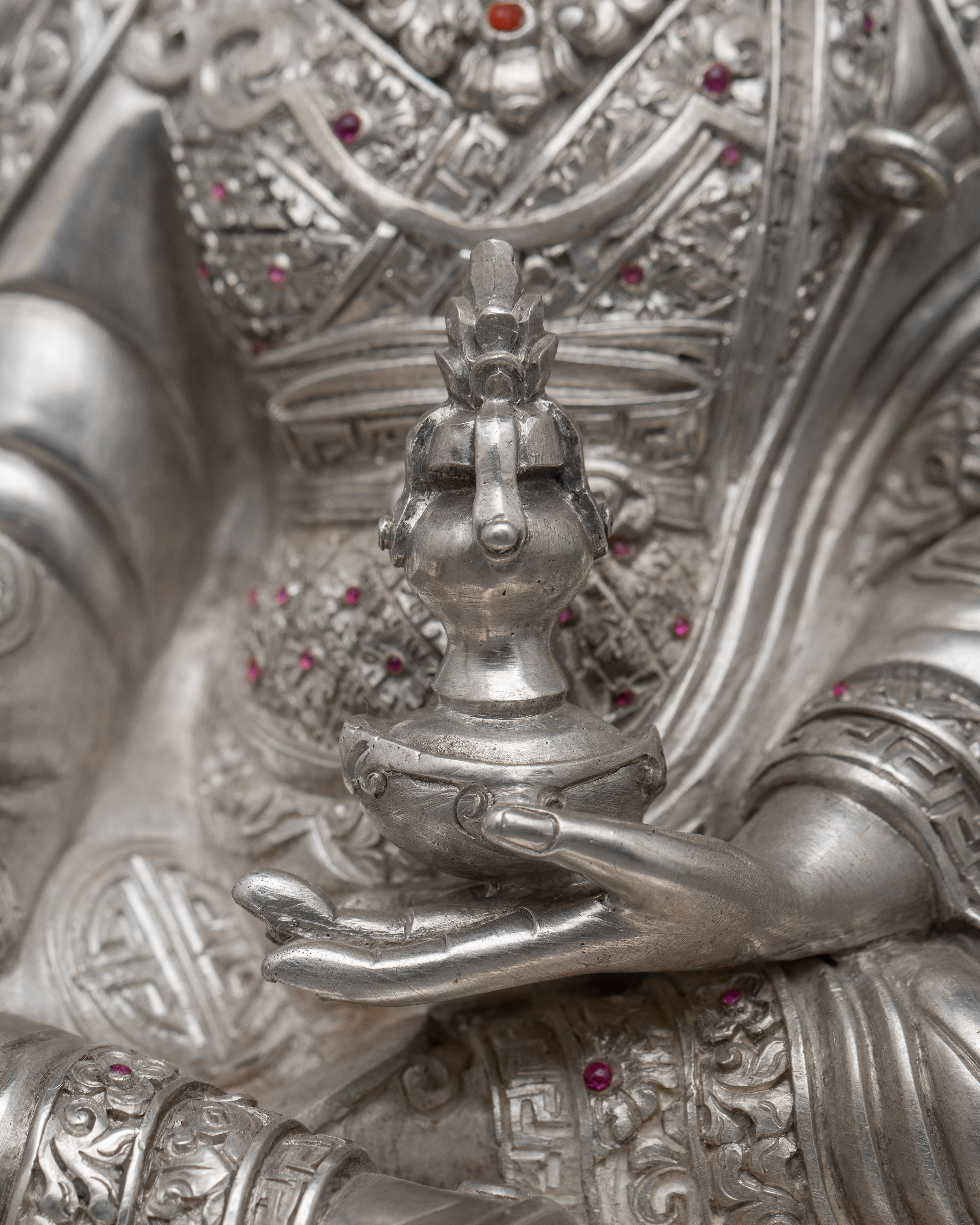 Guru Gyalpo Silver Statue | Guru Rinpoche Embodying Wisdom and Guidance