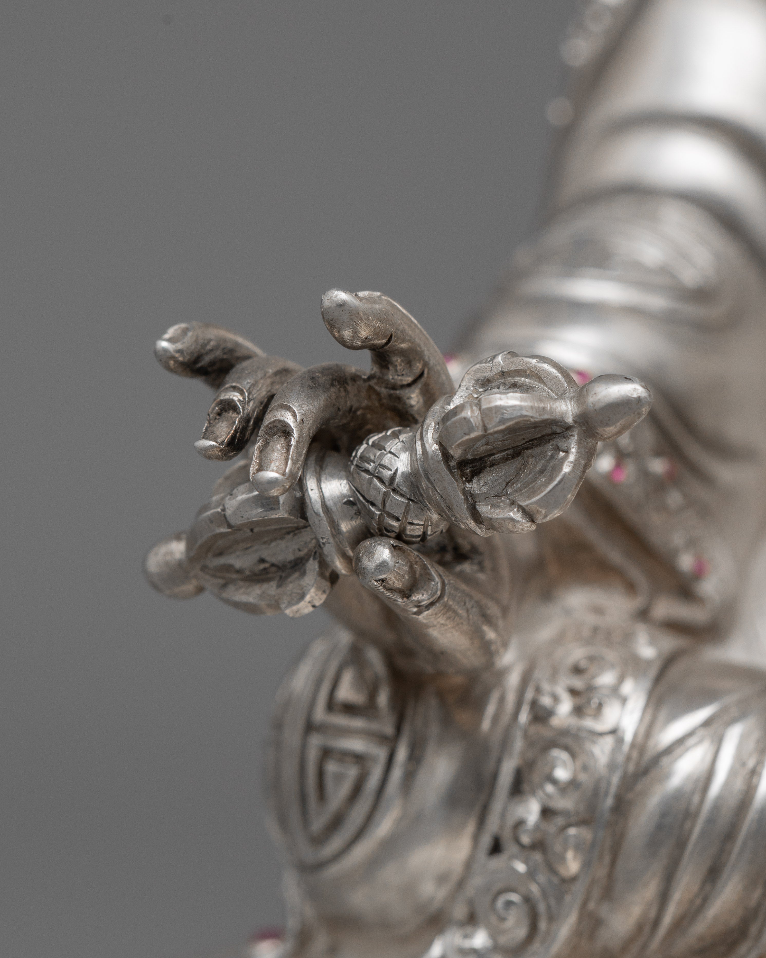 Guru Gyalpo Silver Statue | Guru Rinpoche Embodying Wisdom and Guidance
