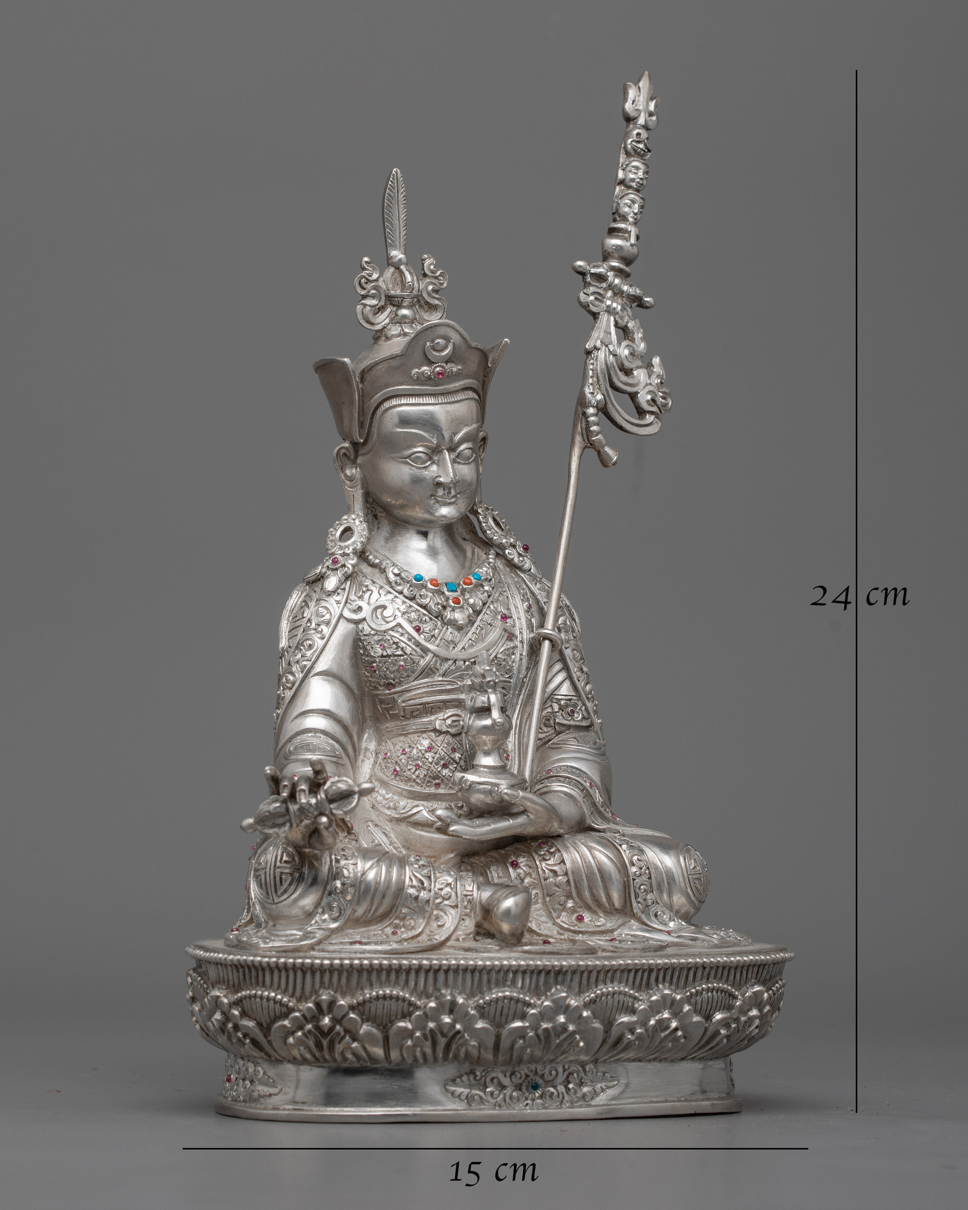 Guru Gyalpo Silver Statue | Guru Rinpoche Embodying Wisdom and Guidance