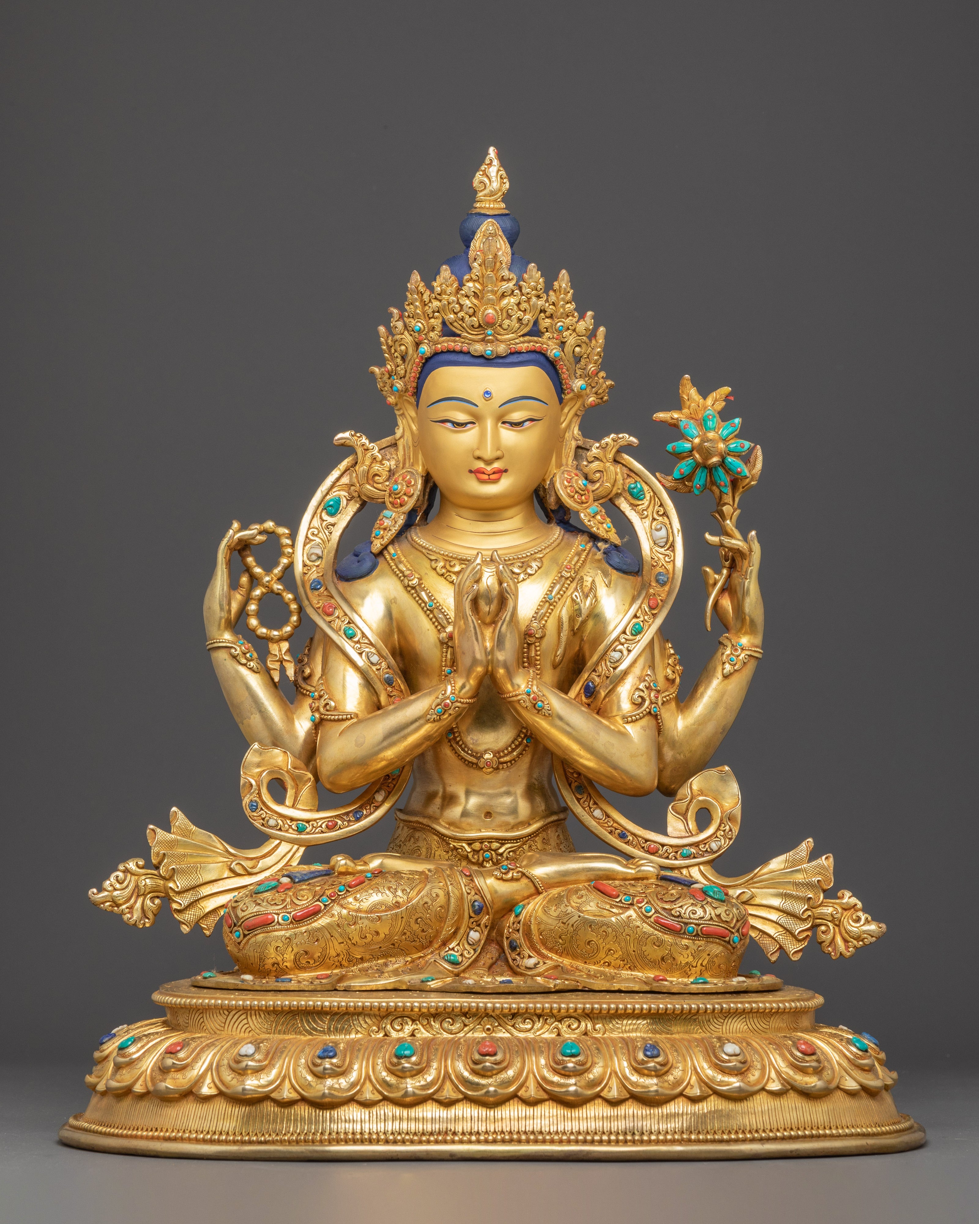 Handmade Copper Statue of Bodhisattva Chenrezig