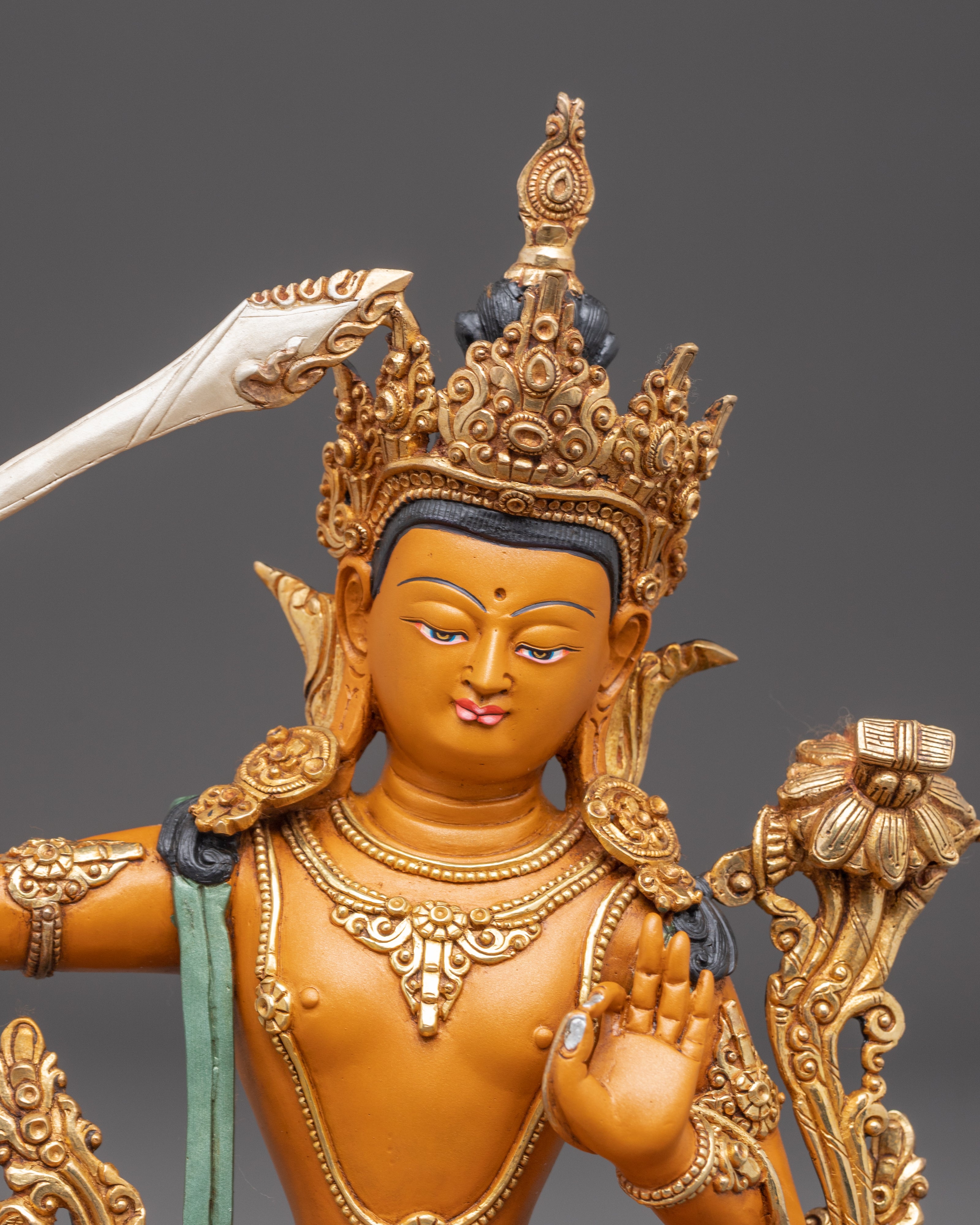 Handmade Golden Manjushri Art: Sword of Wisdom | Symbol of Insight