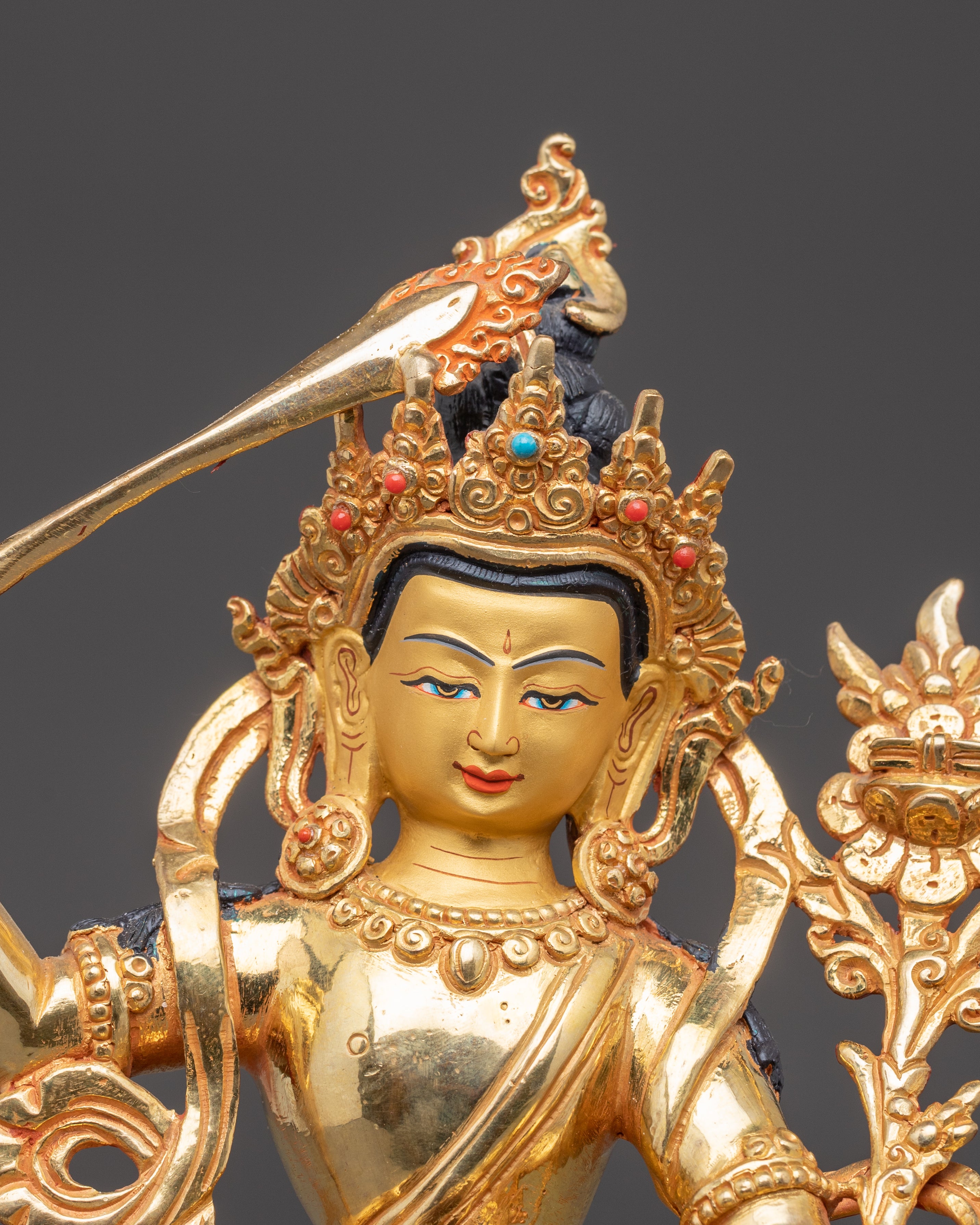 Handcrafted Copper Sculpture of Bodhisattva Manjushri